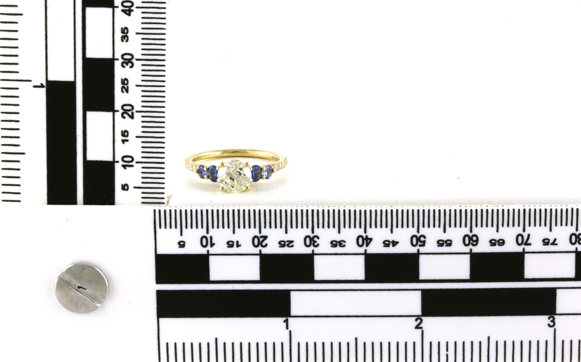5-Stone Style Diamond and Montana Yogo Sapphire Pave Shank Ring (1.96cts TWT) scale