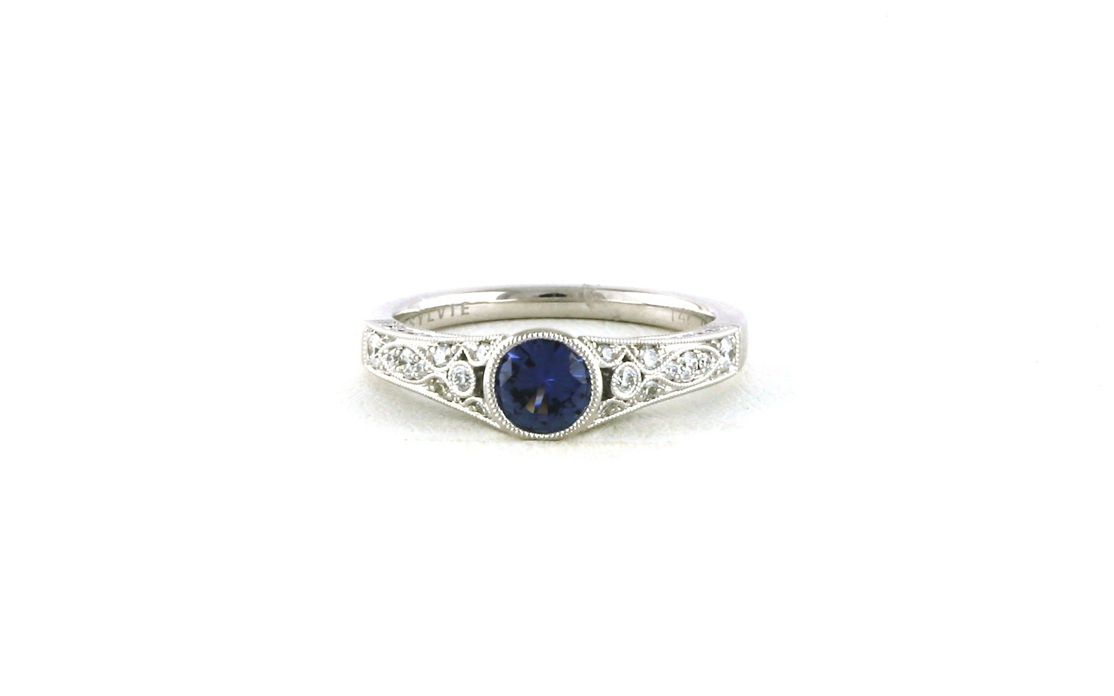 Bezel-Set Montana Yogo Sapphire and Diamond Milgrain Pave Shank Ring in White Gold (1.06cts TWT)