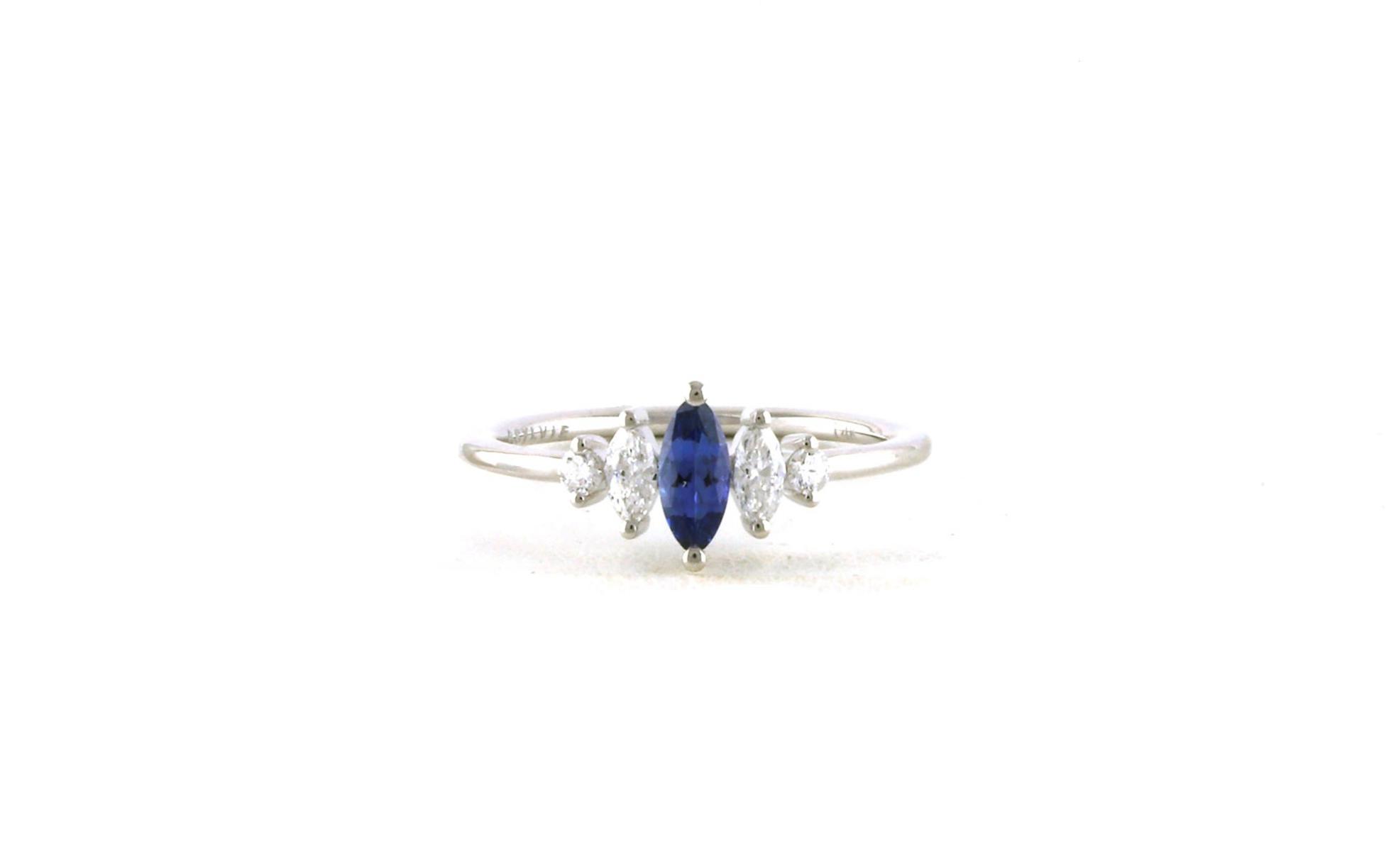 5-Stone Prong-Set Montana Yogo Sapphire and Diamond Ring in White Gold (0.57cts TWT)