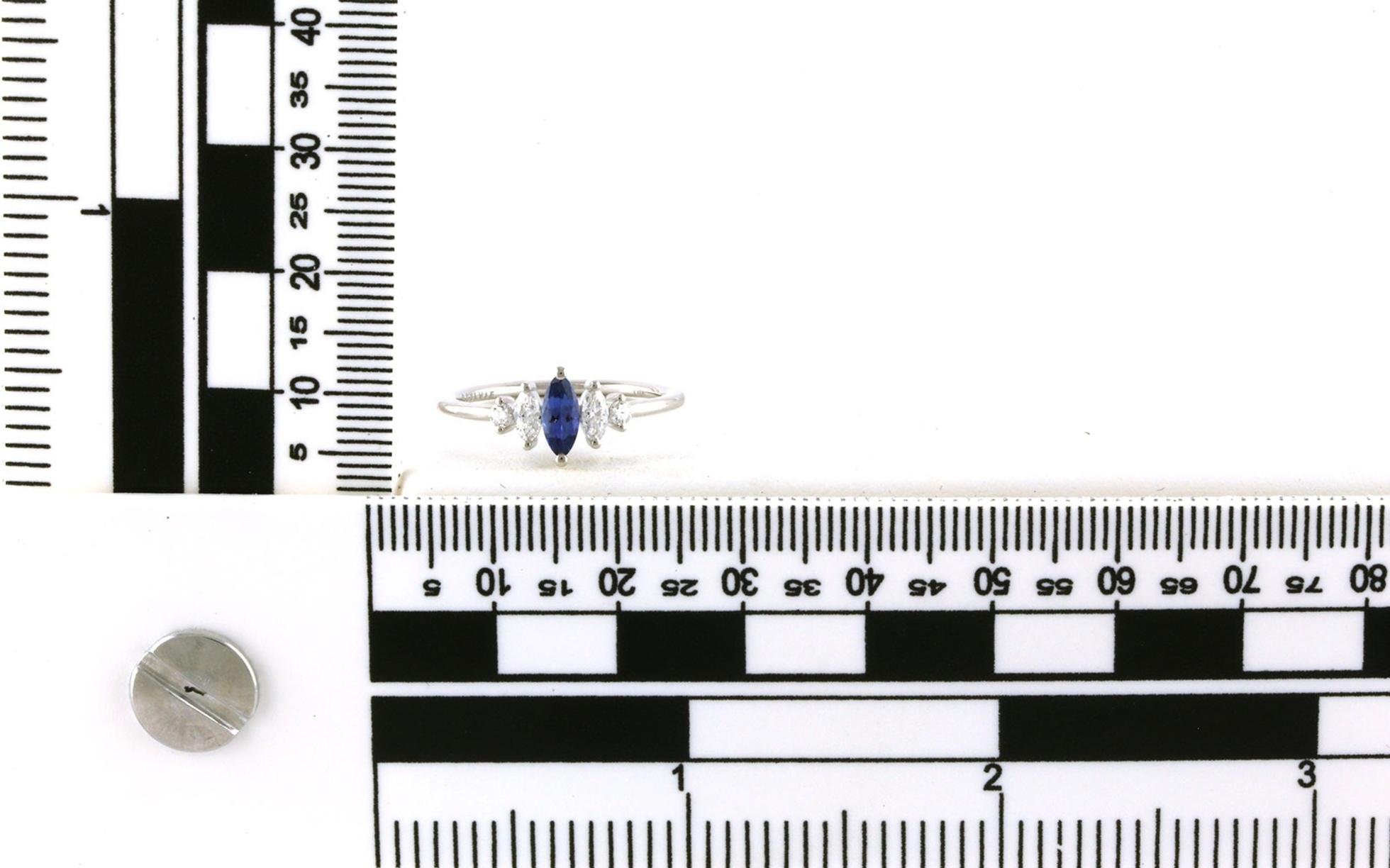 5-Stone Prong-Set Montana Yogo Sapphire and Diamond Ring in White Gold (0.57cts TWT) scale