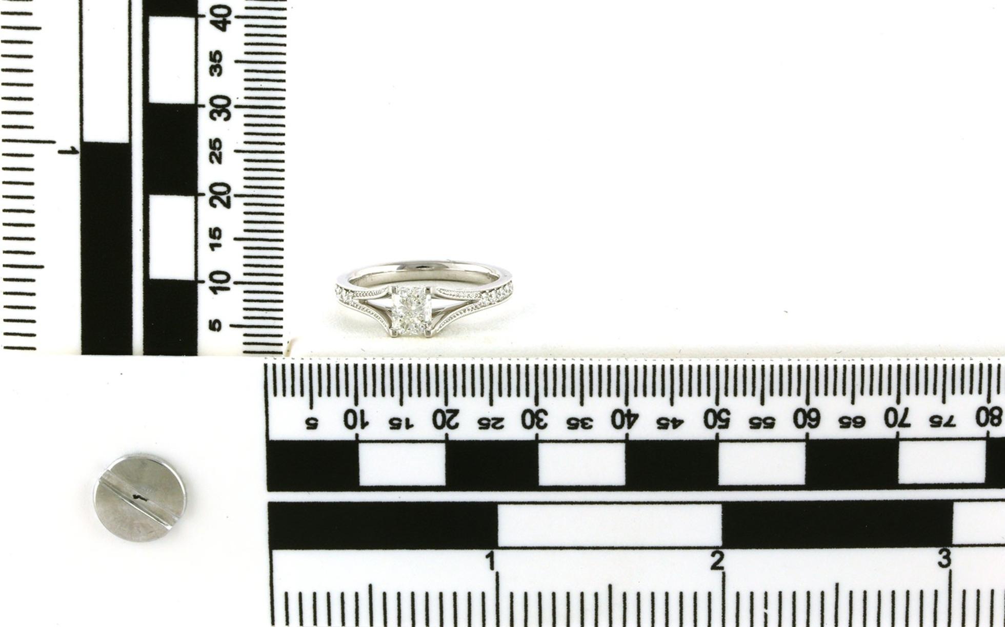 4-Prong Diamond with Milgrain Detail and Pave Shank Ring in White Gold (0.92ct) scale