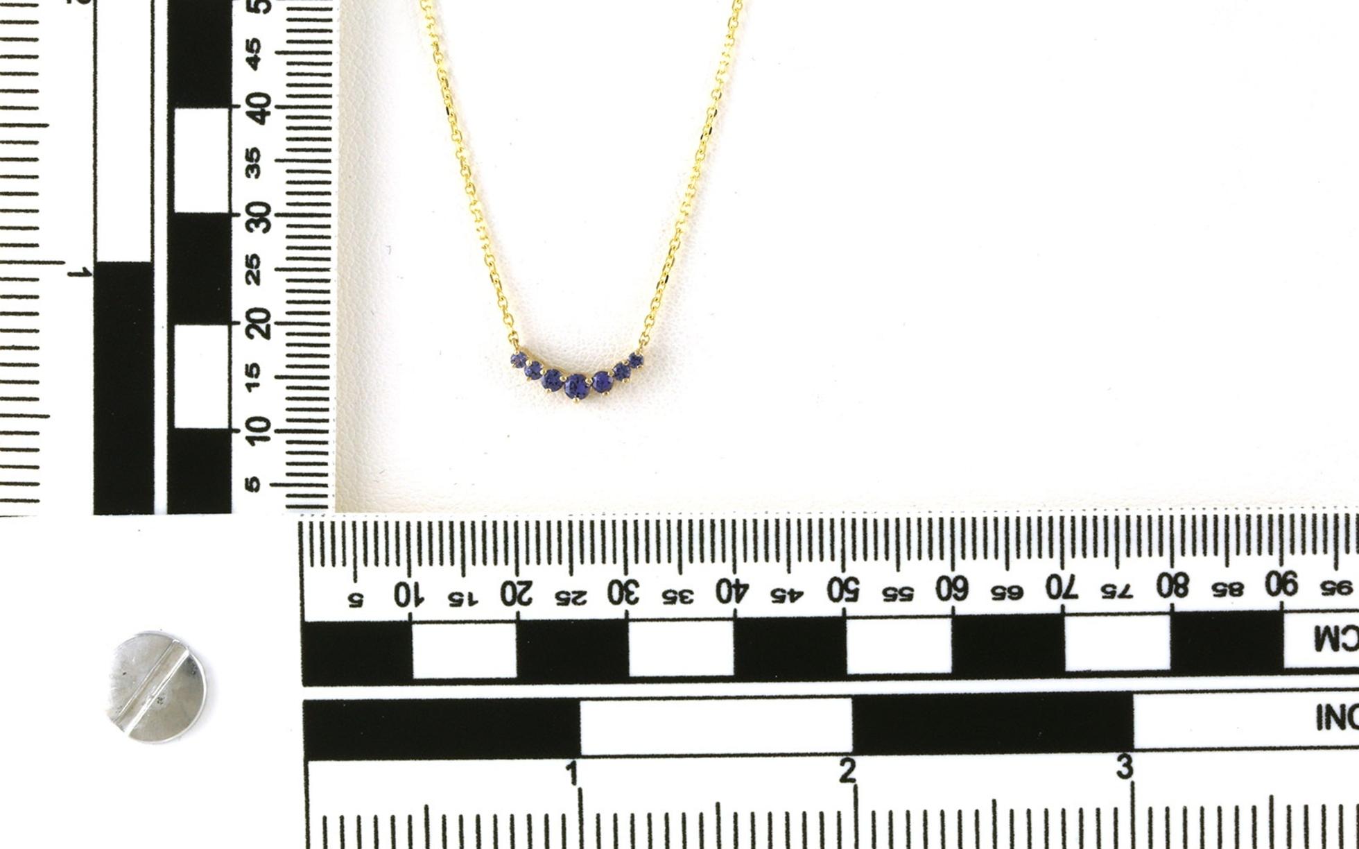 7-Stone Curved Split Chain Montana Yogo Sapphire Necklace in Yellow Gold (0.25cts TWT) scale