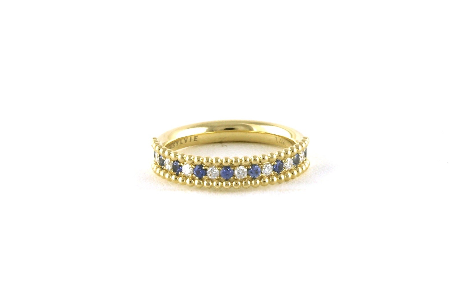 Alternating Beaded Montana Yogo Sapphire and Diamond Ring in Yellow Gold (0.40cts TWT)