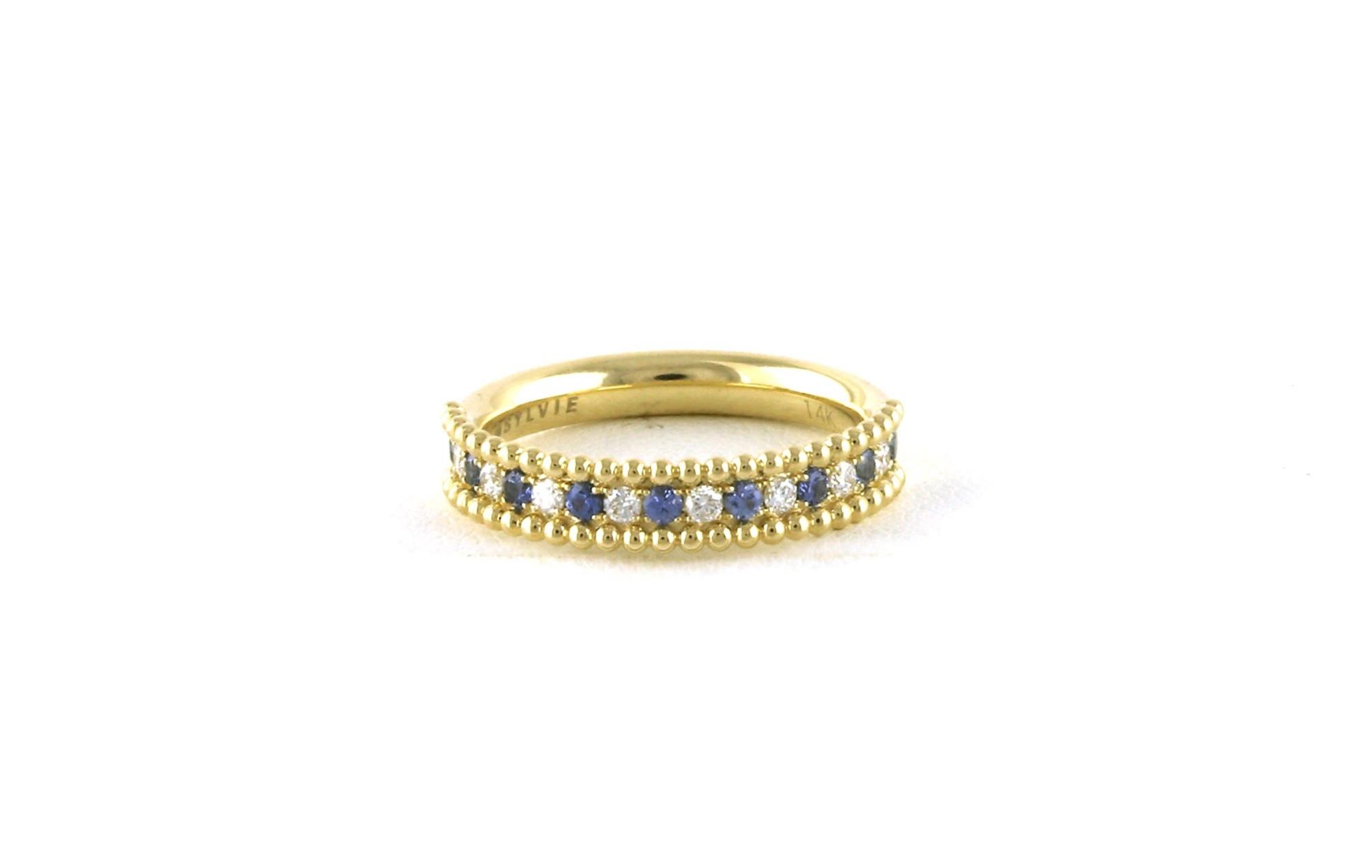 Alternating Beaded Montana Yogo Sapphire and Diamond Ring in Yellow Gold (0.40cts TWT)