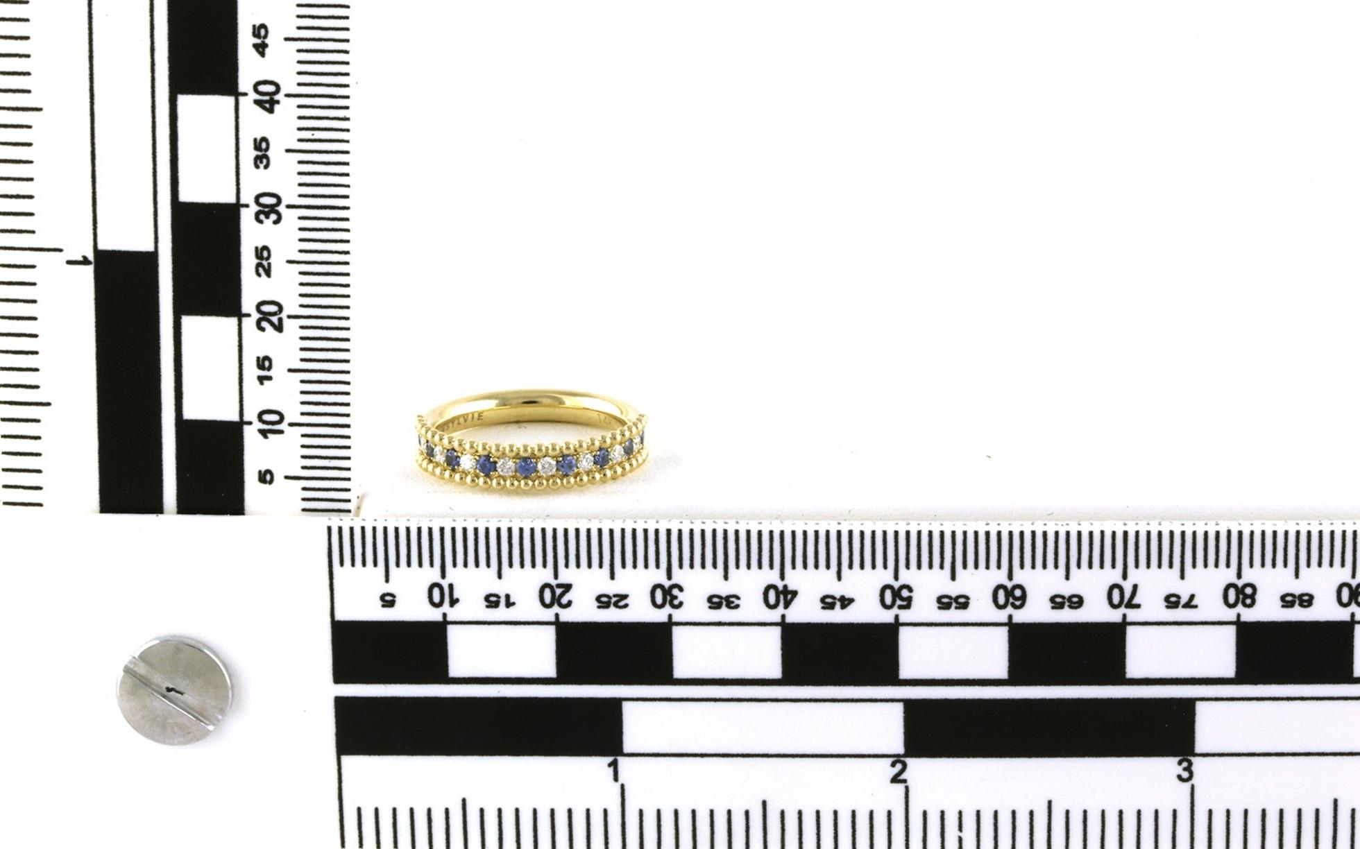 Alternating Beaded Montana Yogo Sapphire and Diamond Ring in Yellow Gold (0.40cts TWT) scale