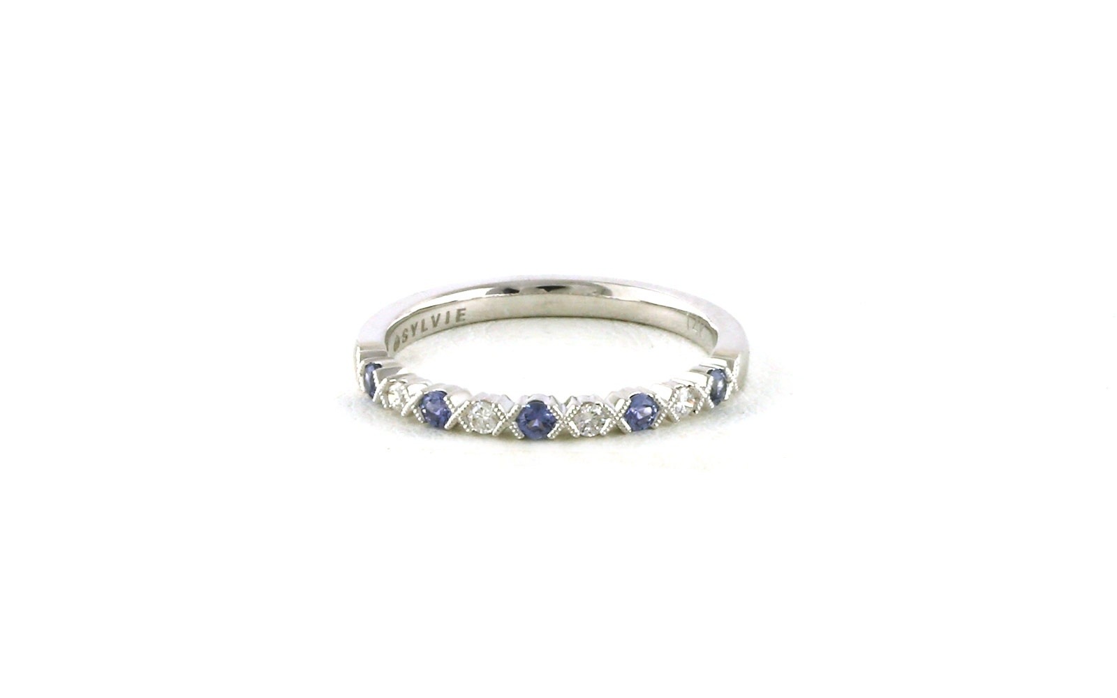 Milgrain X-O Alternating Montana Yogo Sapphire and Diamond Ring in White Gold (0.23cts TWT)