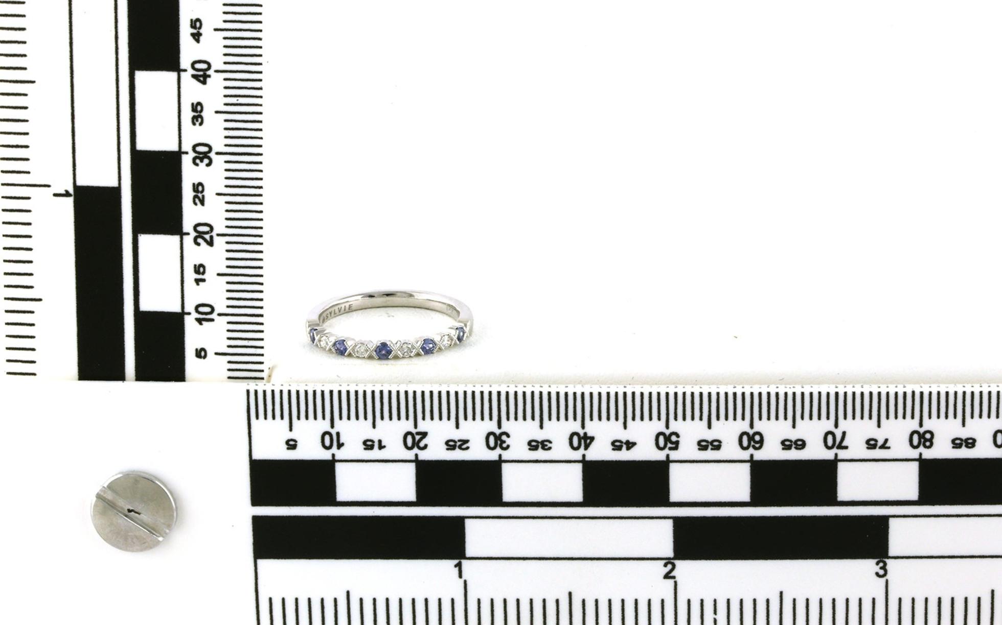 Milgrain X-O Alternating Montana Yogo Sapphire and Diamond Ring in White Gold (0.23cts TWT) scale