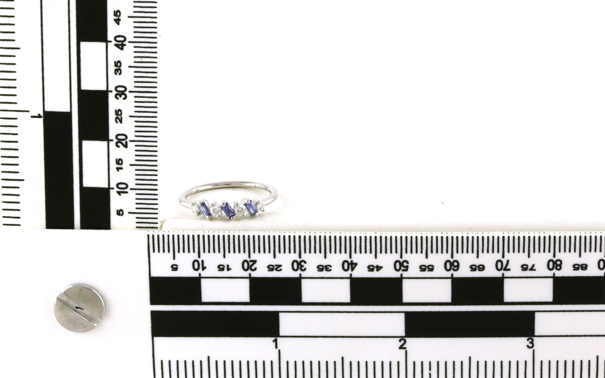 Alternating Stone Montana Yogo Sapphire and Diamond Ring in White Gold (0.33cts TWT) scale