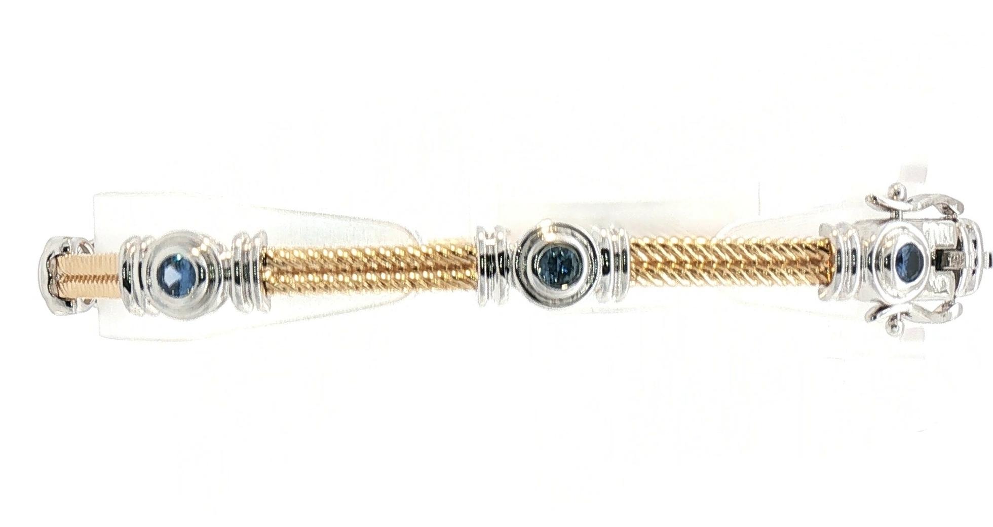 Two Tone Double Rope Link Bezel-Set Station Montana Yogo Sapphire Bracelet in Yellow and White Gold (1.13cts TWT) back