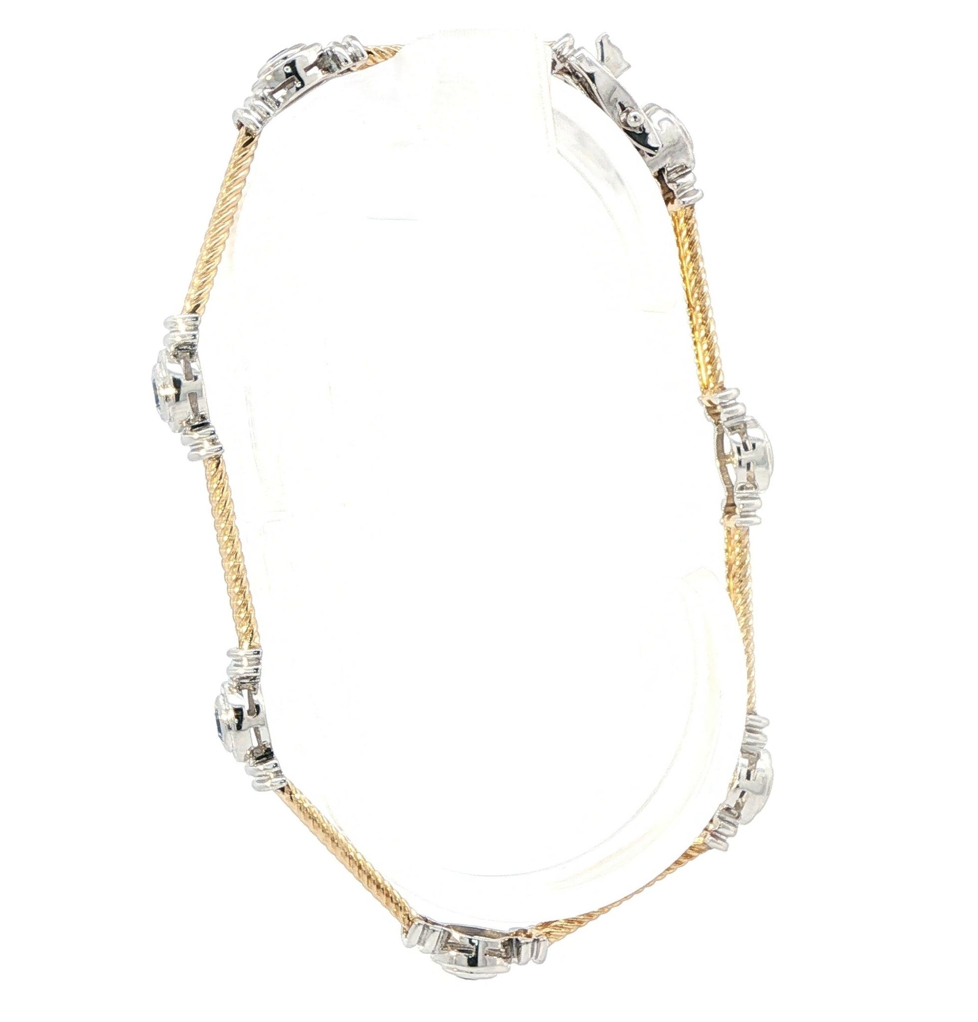 Two Tone Double Rope Link Bezel-Set Station Montana Yogo Sapphire Bracelet in Yellow and White Gold (1.13cts TWT) side