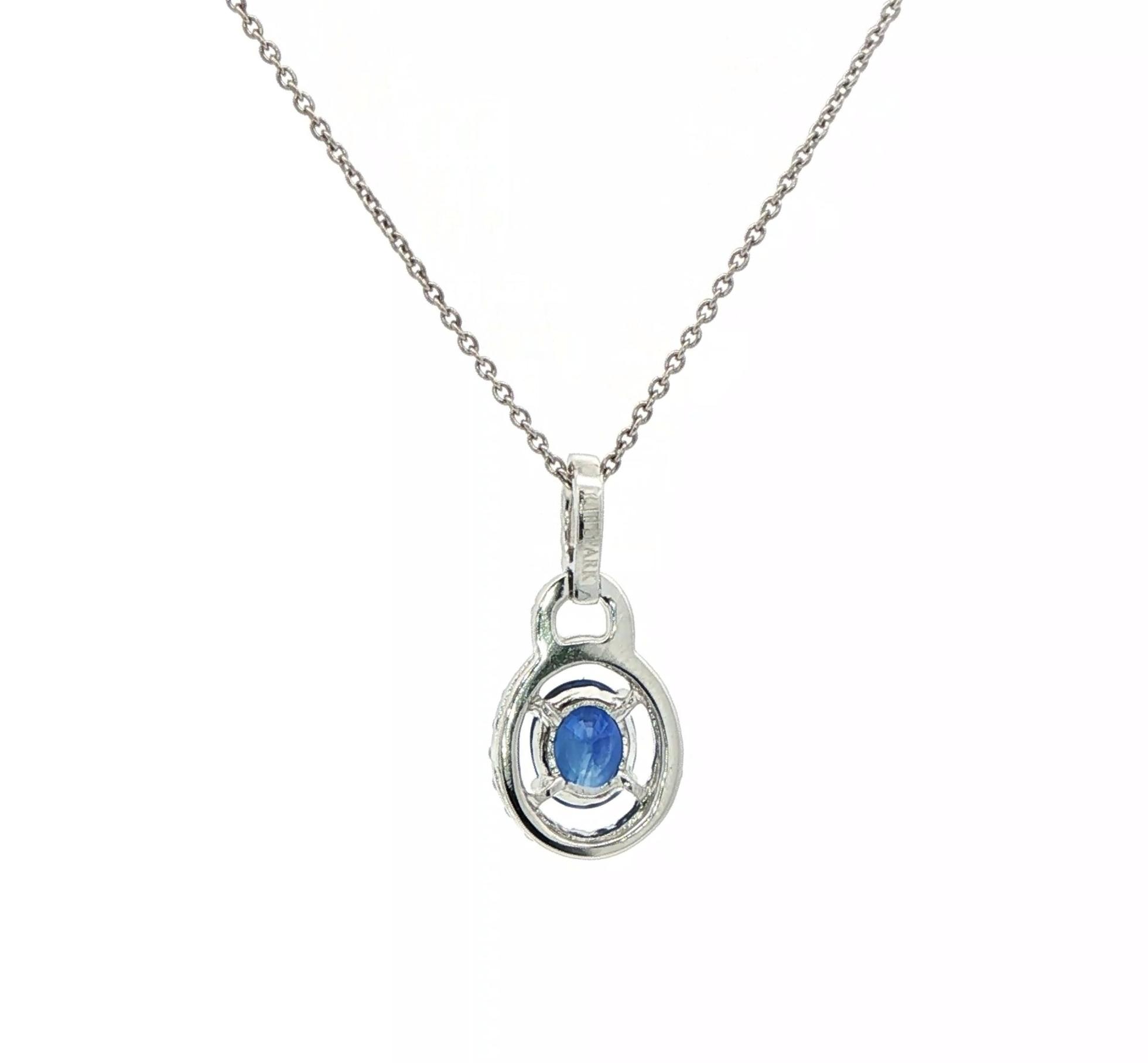 Estate Piece: Halo Drop Oval-cut Sapphire and Diamond Necklace in White Gold (0.90cts TWT) back