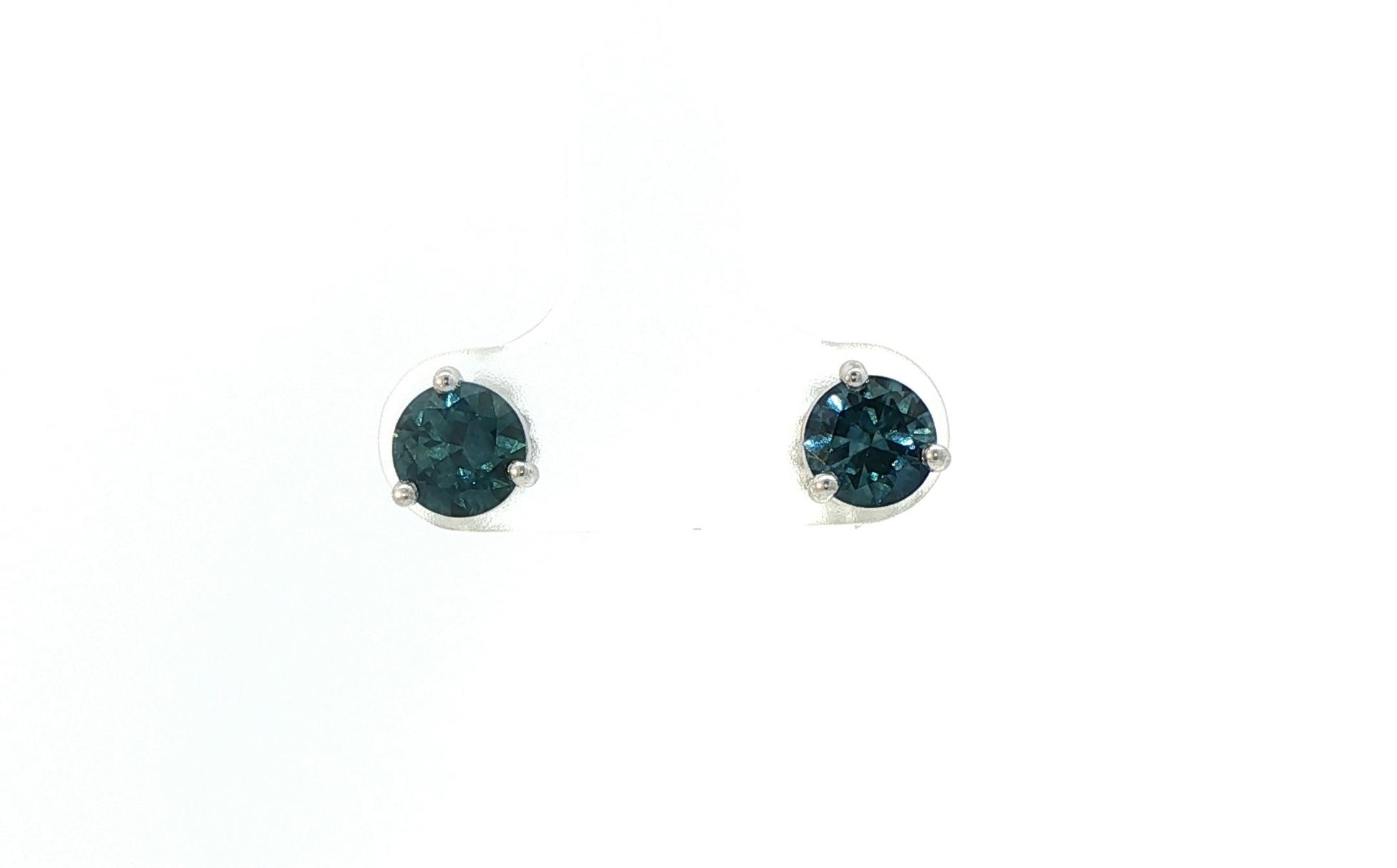 3-Prong Basket-Set Montana Sapphire Stud Earrings in White Gold (1.53cts TWT)