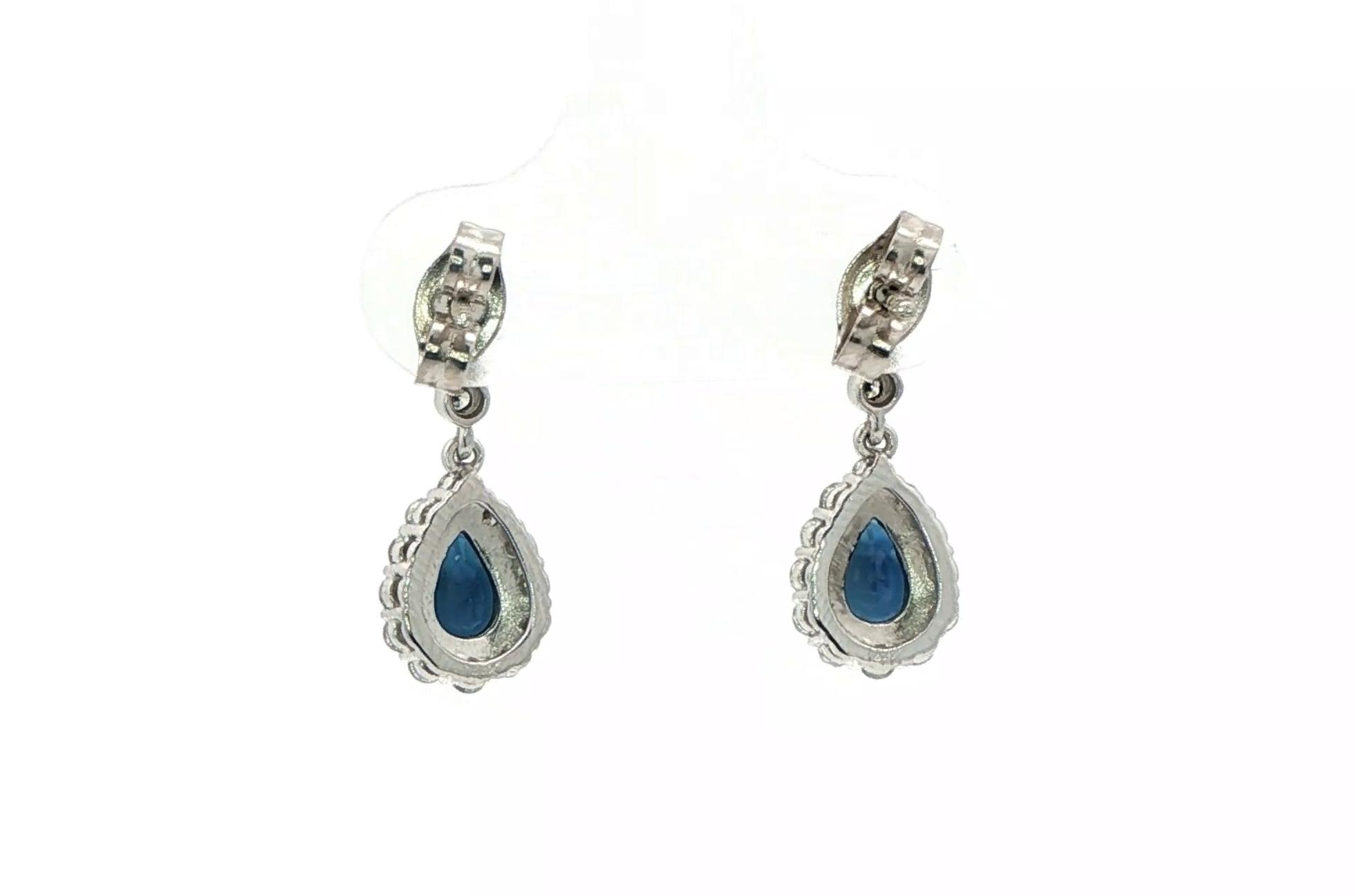 Estate Piece: Halo Pear-cut Sapphire and Diamond Dangle Earrings in White Gold (0.93cts TWT) back