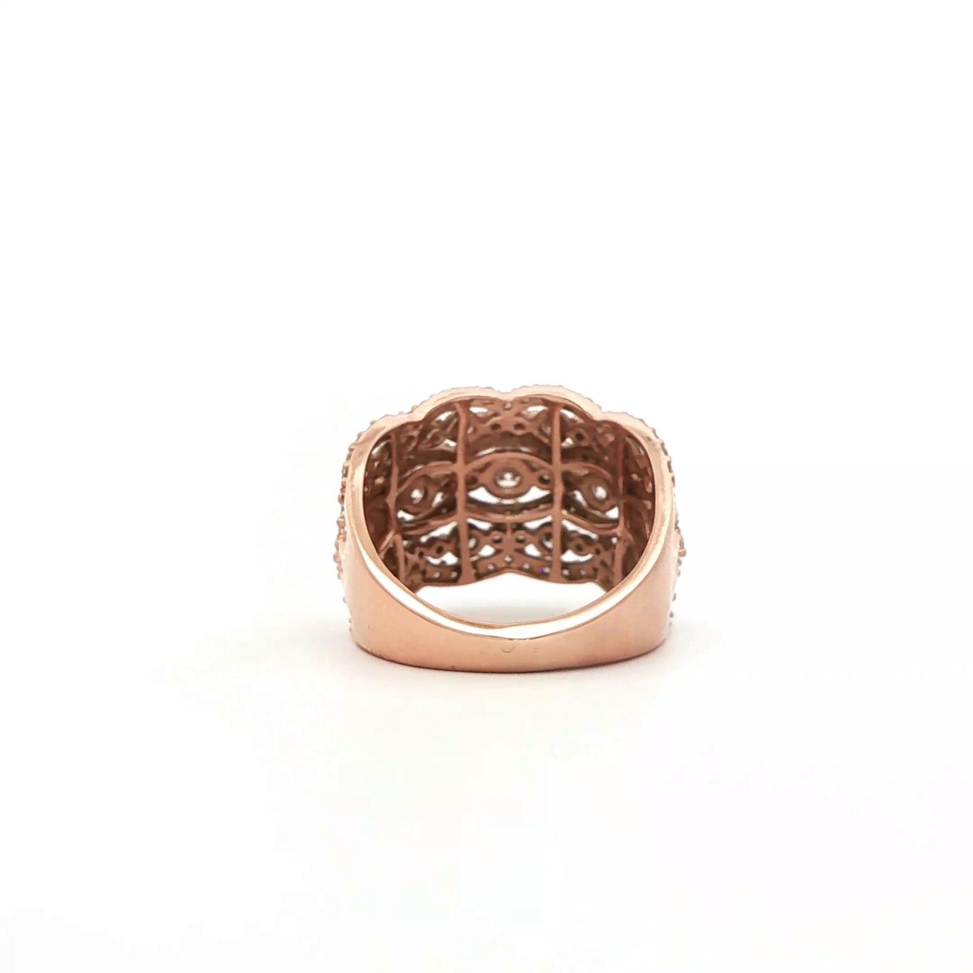 Estate Piece: Wide Wavey Multi-Row Diamond Ring in Rose Gold (2.00cts TWT) back