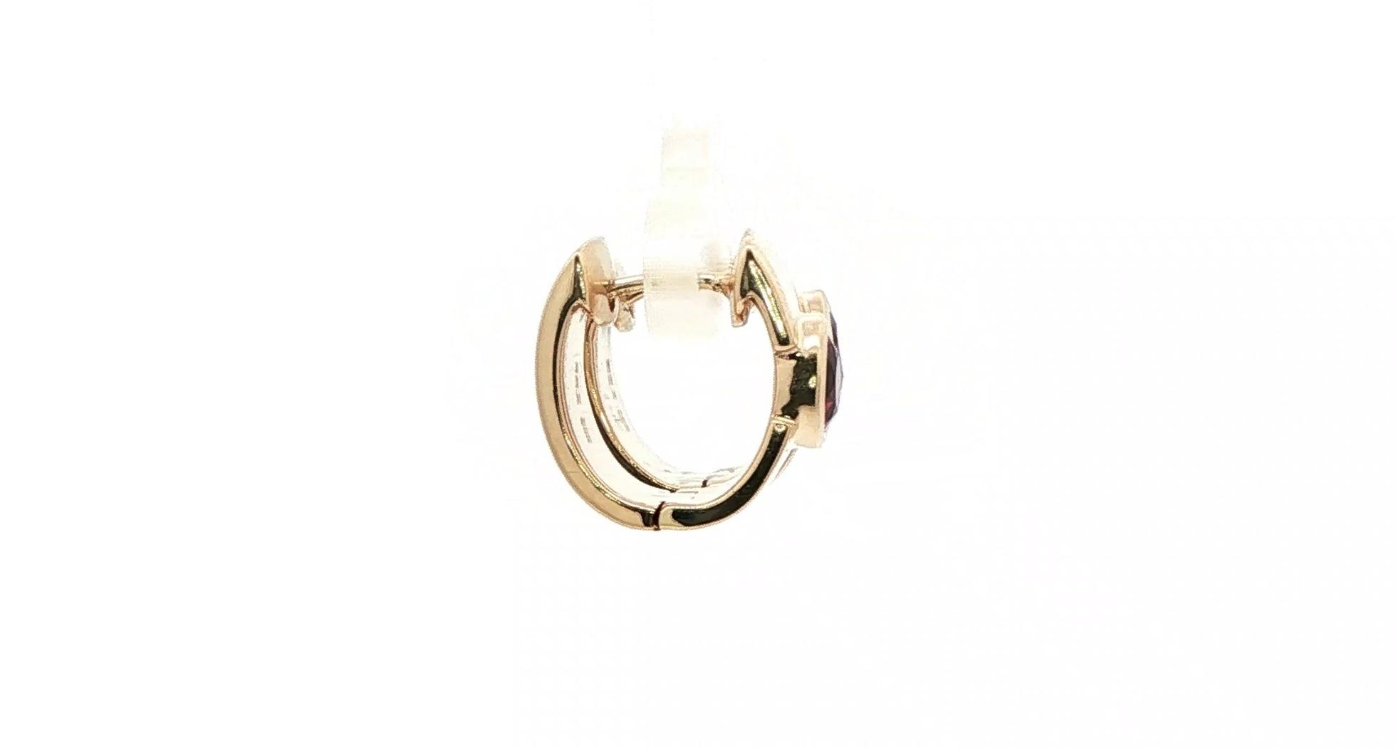 Estate Piece: Bezel-set Garnet Huggie Hoop Earrings in Yellow Gold side