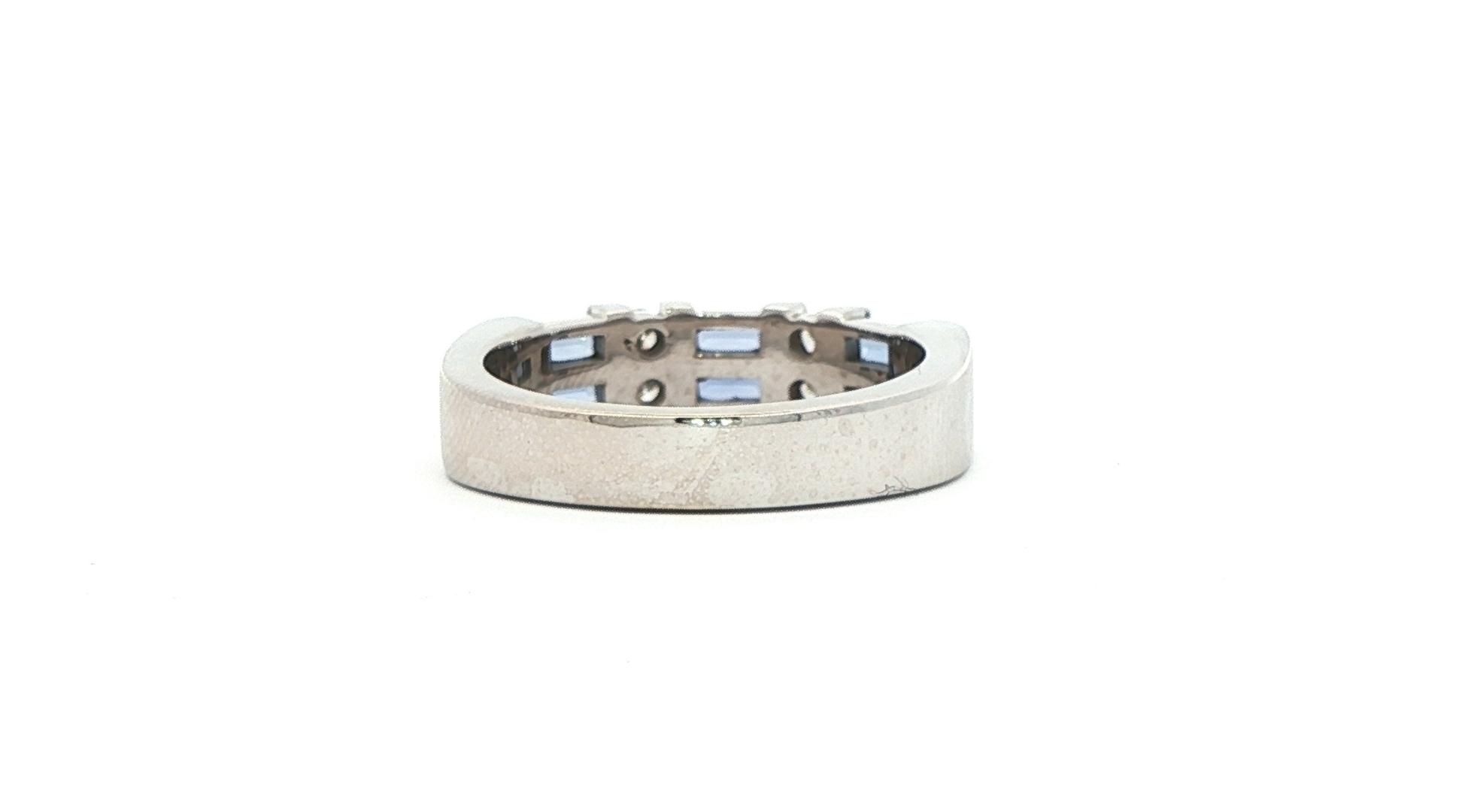 2-Row Baguette-cut Montana Yogo Sapphire and Round Diamond Band in White Gold (0.91cts TWT) back