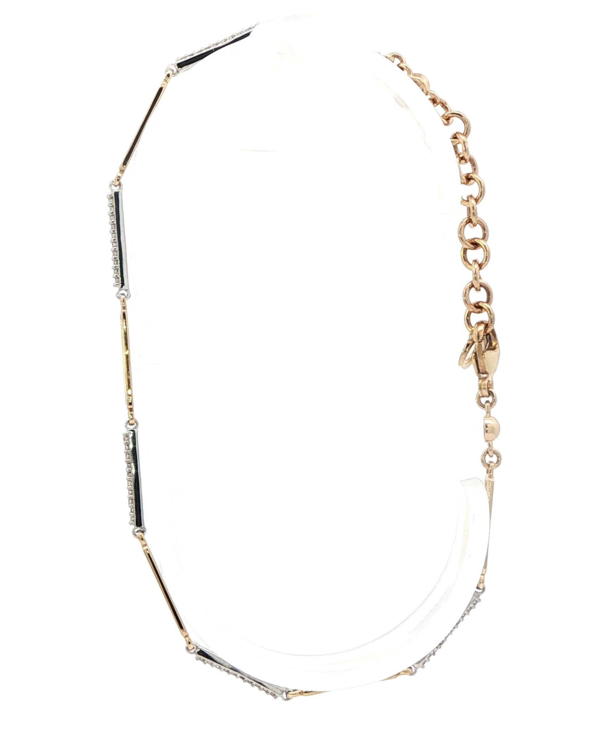 Two Tone Alternating Diamond Pave and Elongated Link Bracelet in White and Yellow Gold (0.20cts TWT) side