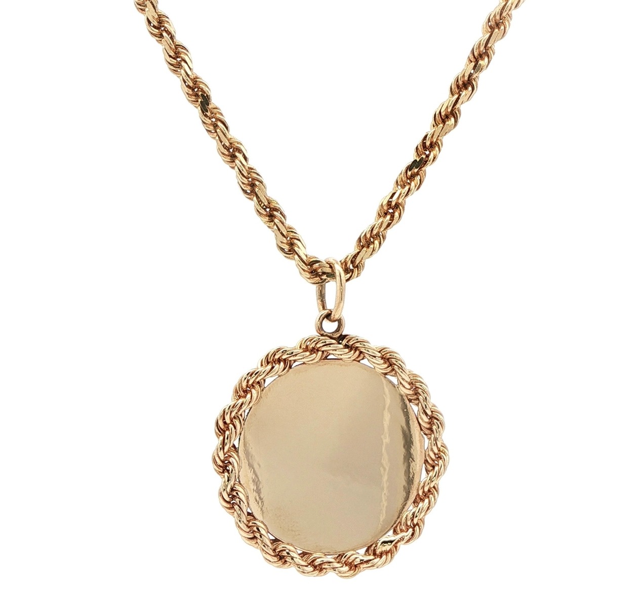 Estate Piece: Rope Edge Disc Plain Necklace in Yellow Gold