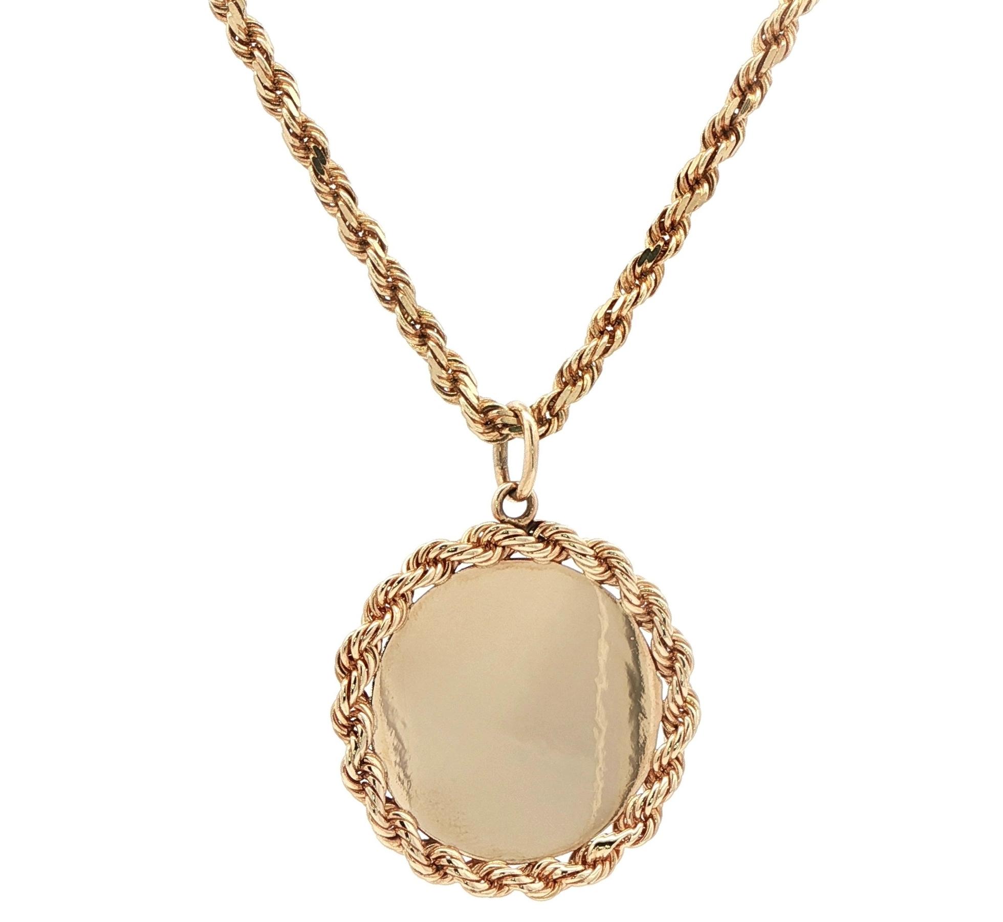 Estate Piece: Rope Edge Disc Plain Necklace in Yellow Gold