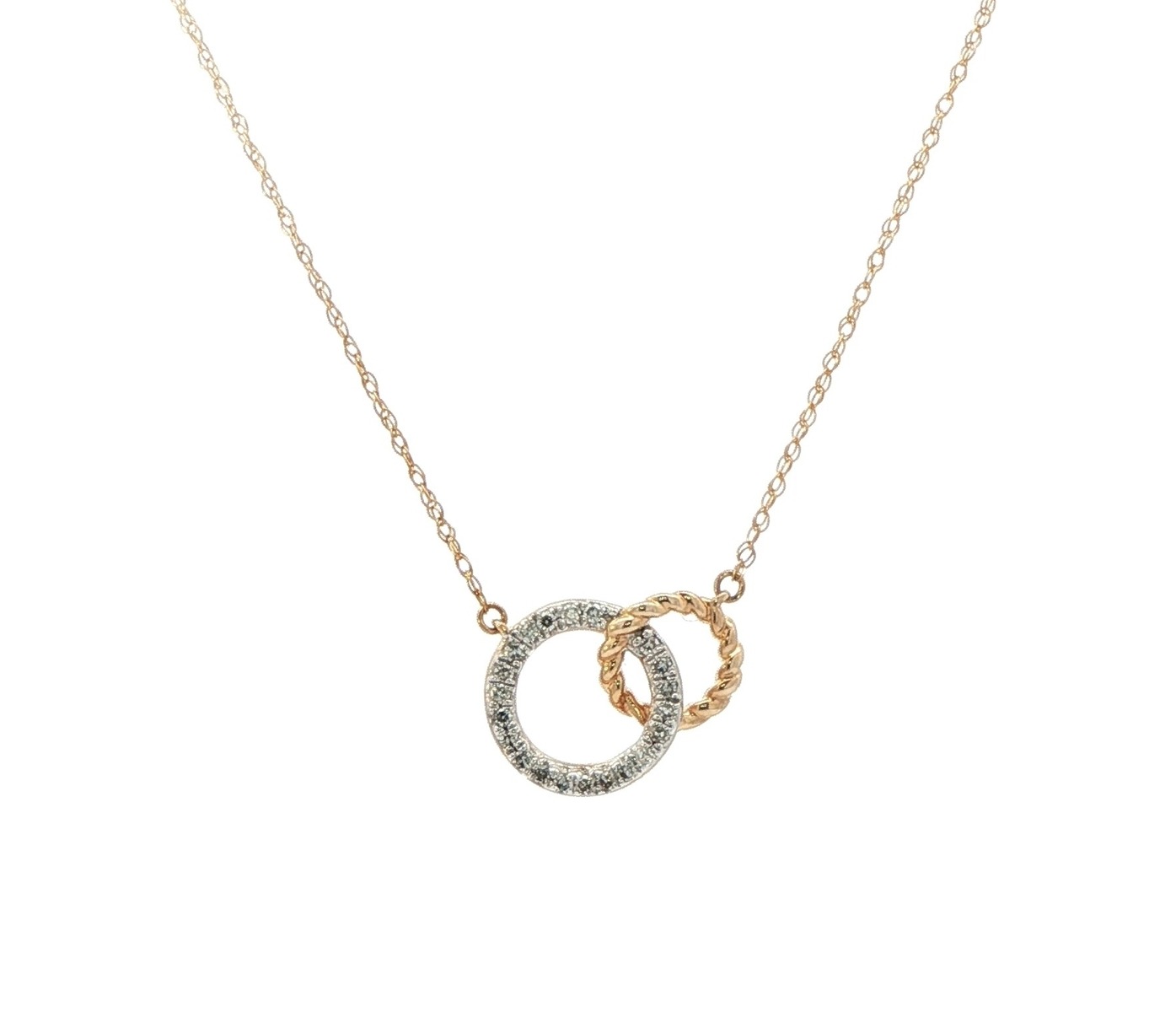 Two Circle Diamond Necklace in Yellow Gold (0.10cts TWT)