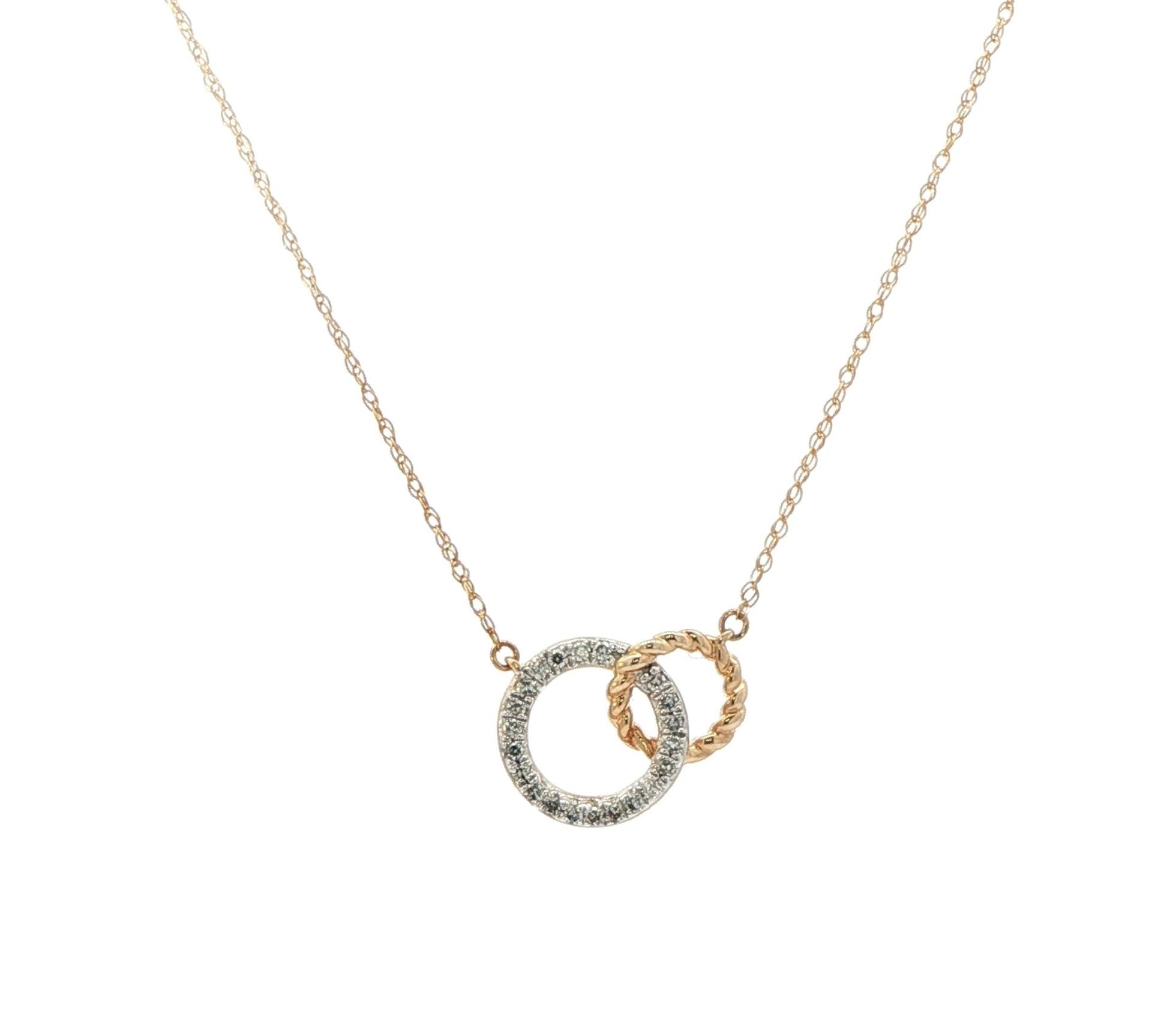 Two Circle Diamond Necklace in Yellow Gold (0.10cts TWT)