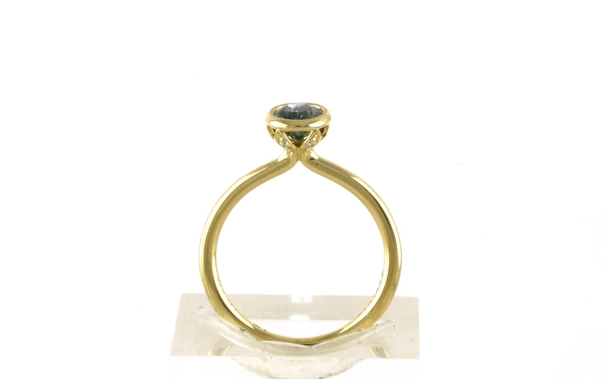 Oval Milgrain Bezel-set with Tulip Undergallery Montana Sapphire Ring in Yellow Gold (1.08cts TWT) side