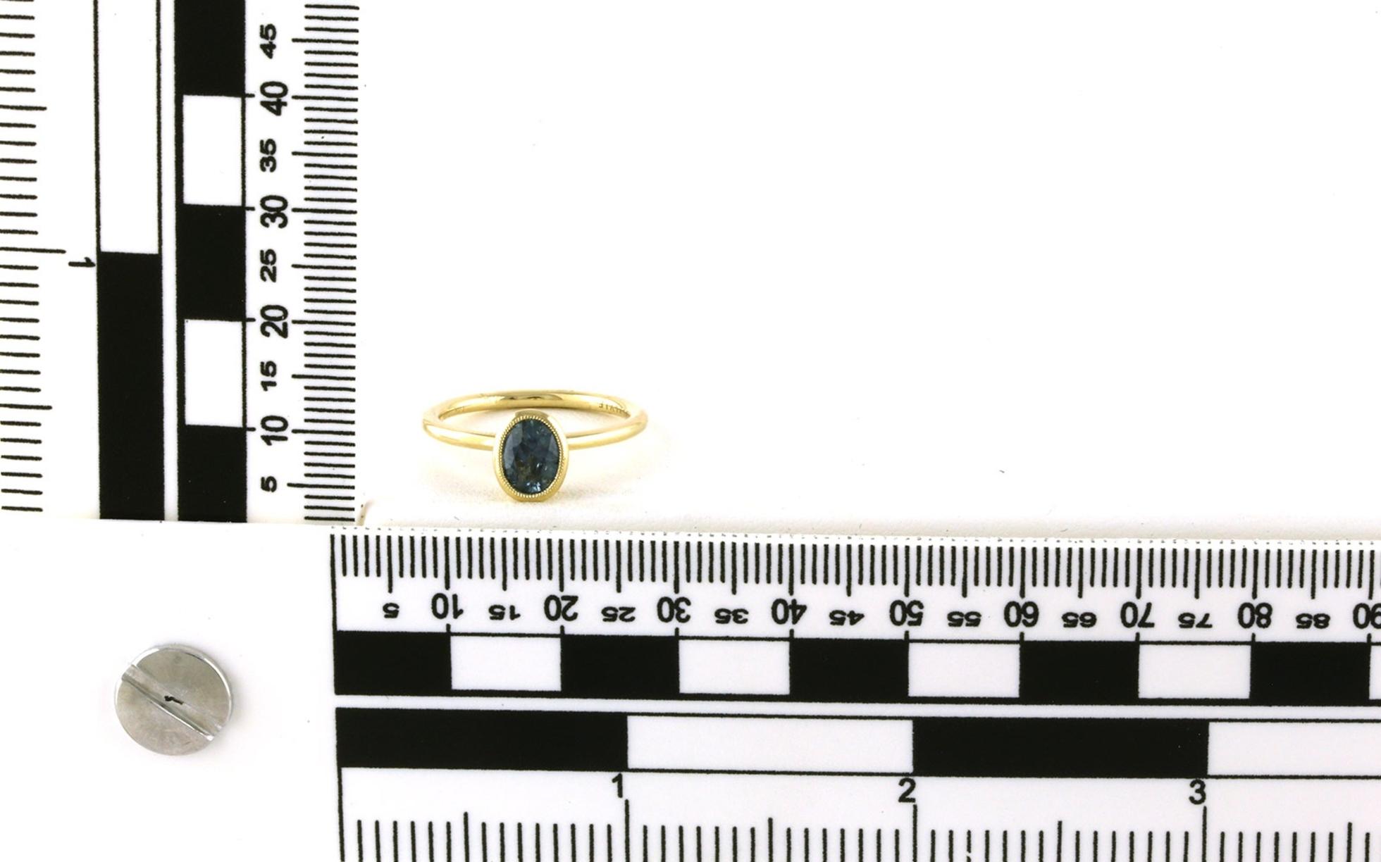 Oval Milgrain Bezel-set with Tulip Undergallery Montana Sapphire Ring in Yellow Gold (1.08cts TWT) scale