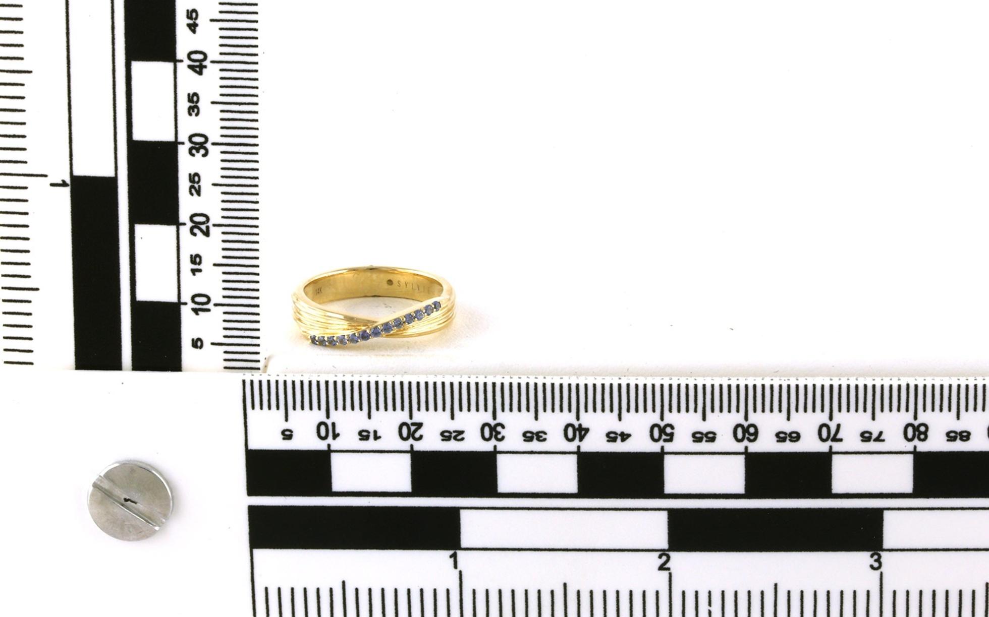 Overlap Textured Montana Yogo Sapphire Ring in Yellow Gold (0.08cts TWT) scale
