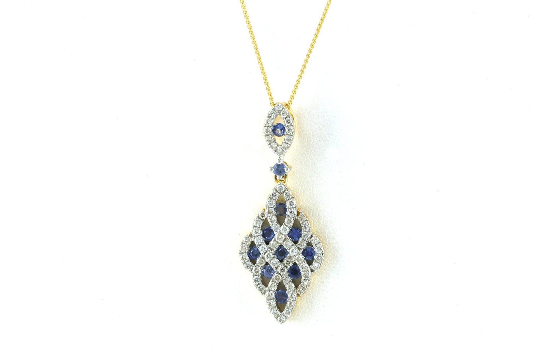 Woven Grid Montana Yogo Sapphire and Diamond Necklace in Yellow Gold (1.47cts TWT)