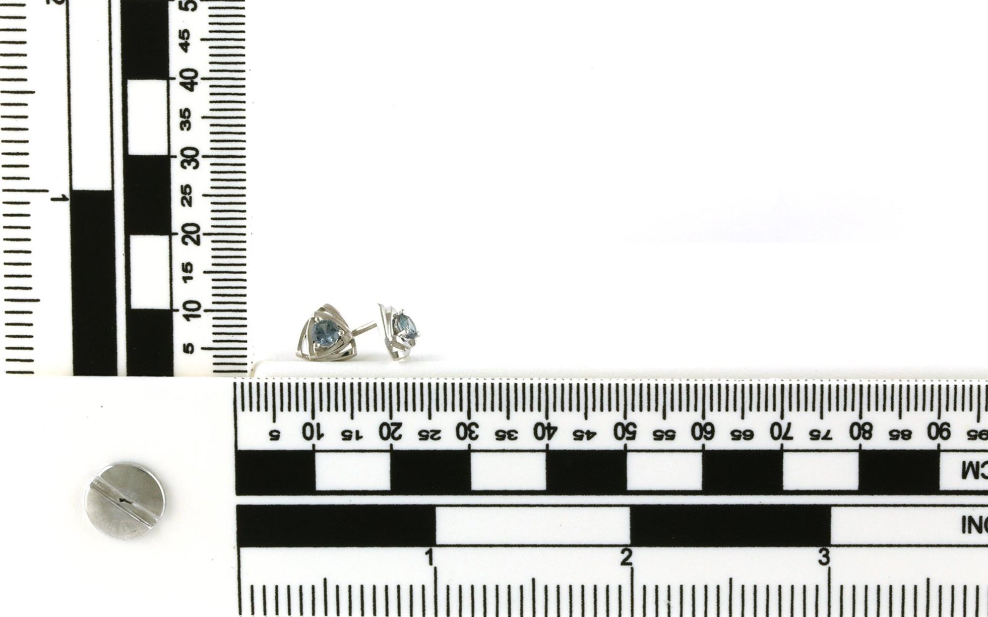 Triangular Montana Sapphire Stud Earrings in Sterling Silver (0.40cts TWT) scale