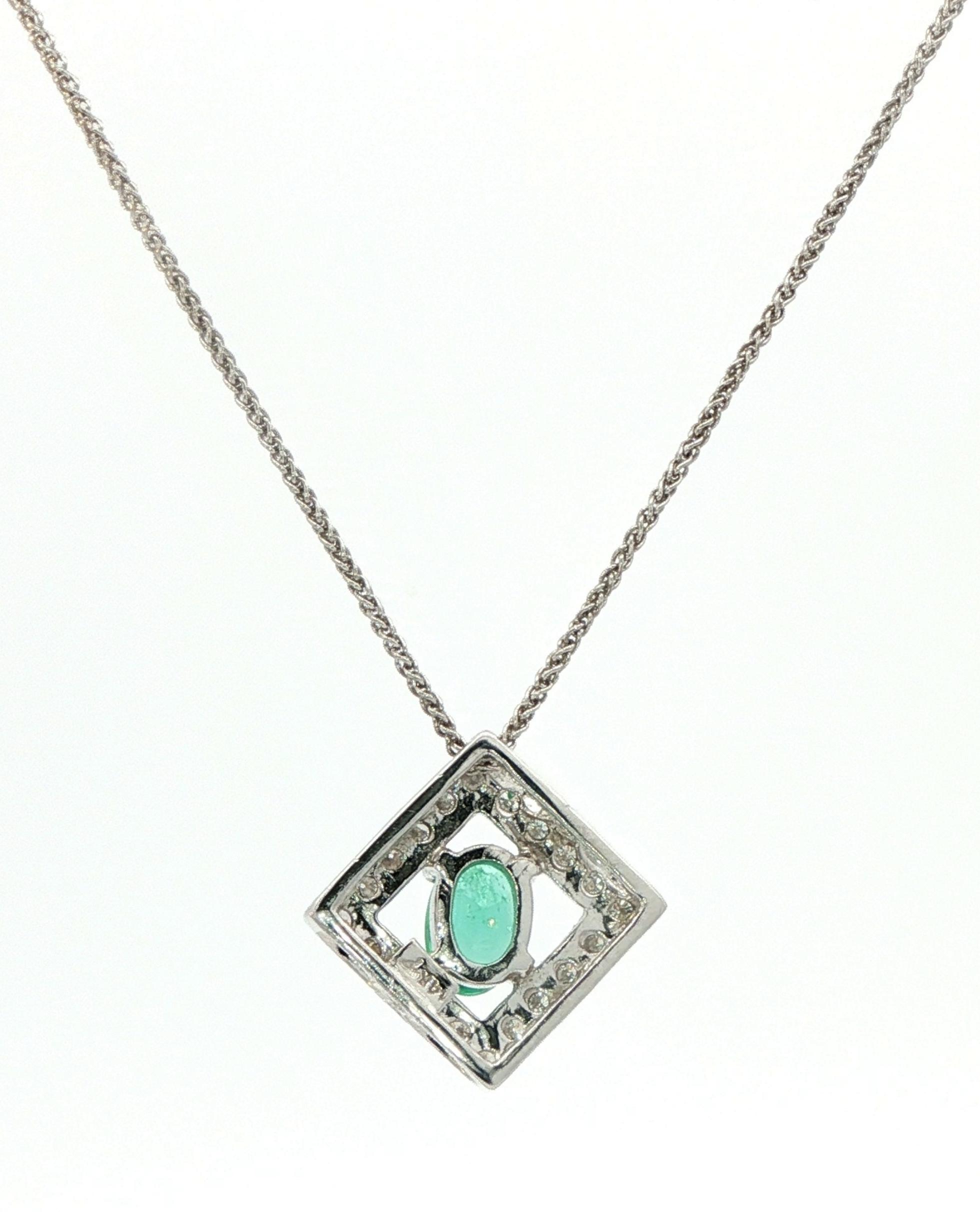 Estate Piece: Square Kite-Set Emerald and Diamond Necklace in White Gold (0.85cts TWT) back