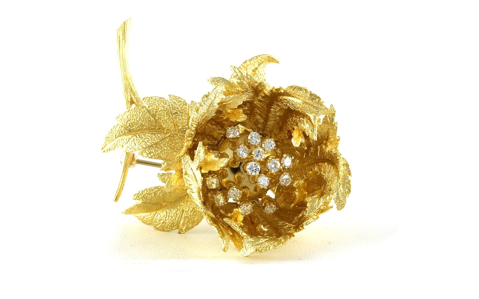Estate Piece: Hammerman Brothers Diamond Rose Pin with Moveable Components in Yellow Gold (0.30cts TWT)
