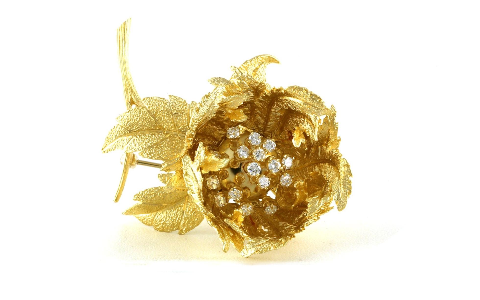 Estate Piece: Hammerman Brothers Diamond Rose Pin with Moveable Components in Yellow Gold (0.30cts TWT)