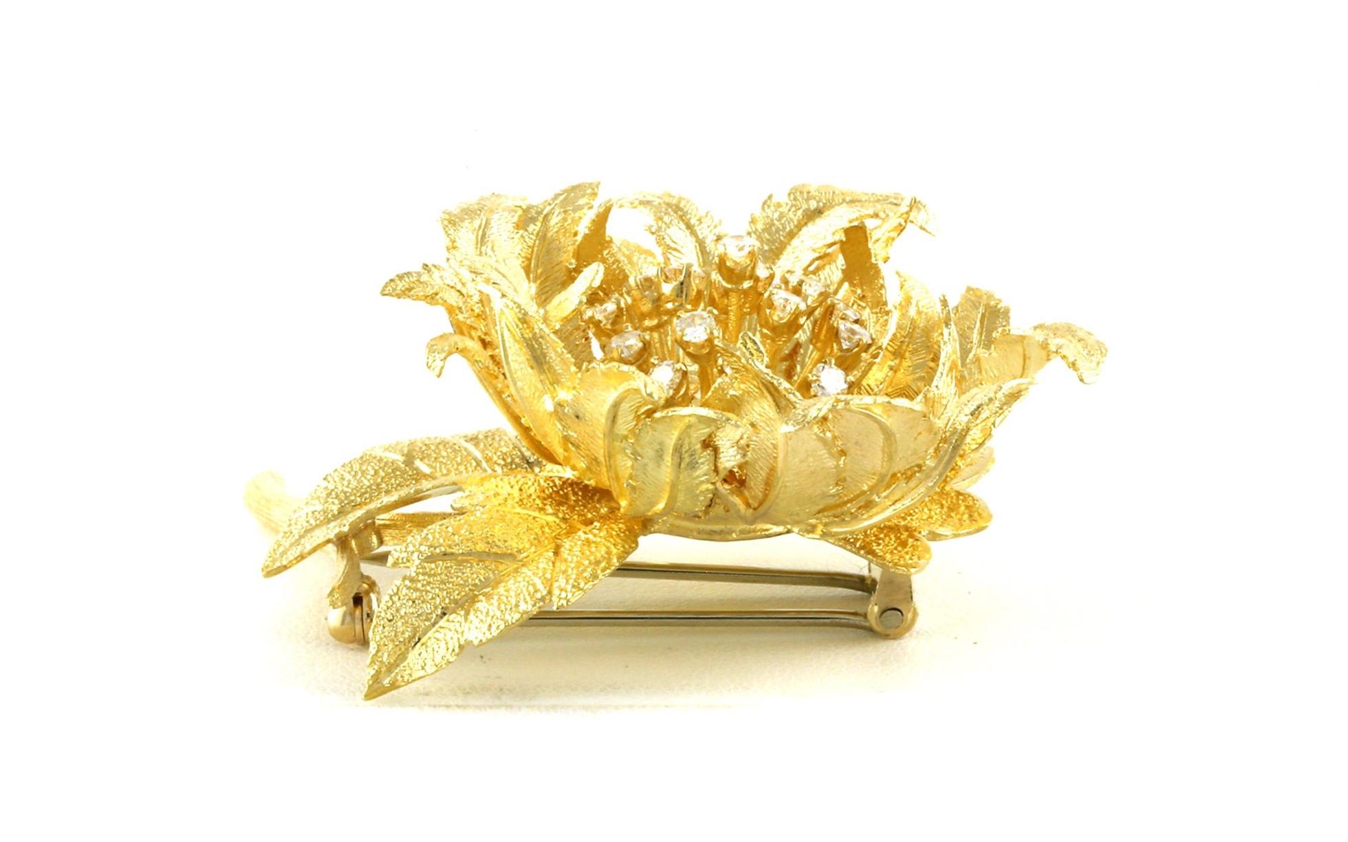 Estate Piece: Hammerman Brothers Diamond Rose Pin with Moveable Components in Yellow Gold (0.30cts TWT) side