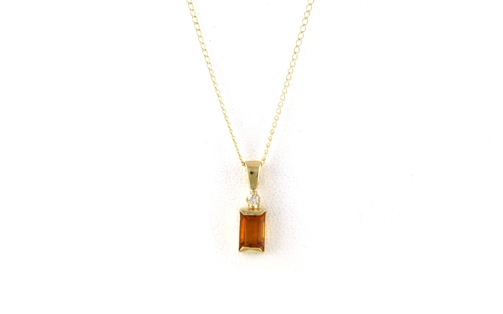 Estate Piece: Bezel-Set Solitaire Citrine with Diamond Necklace in Yellow Gold