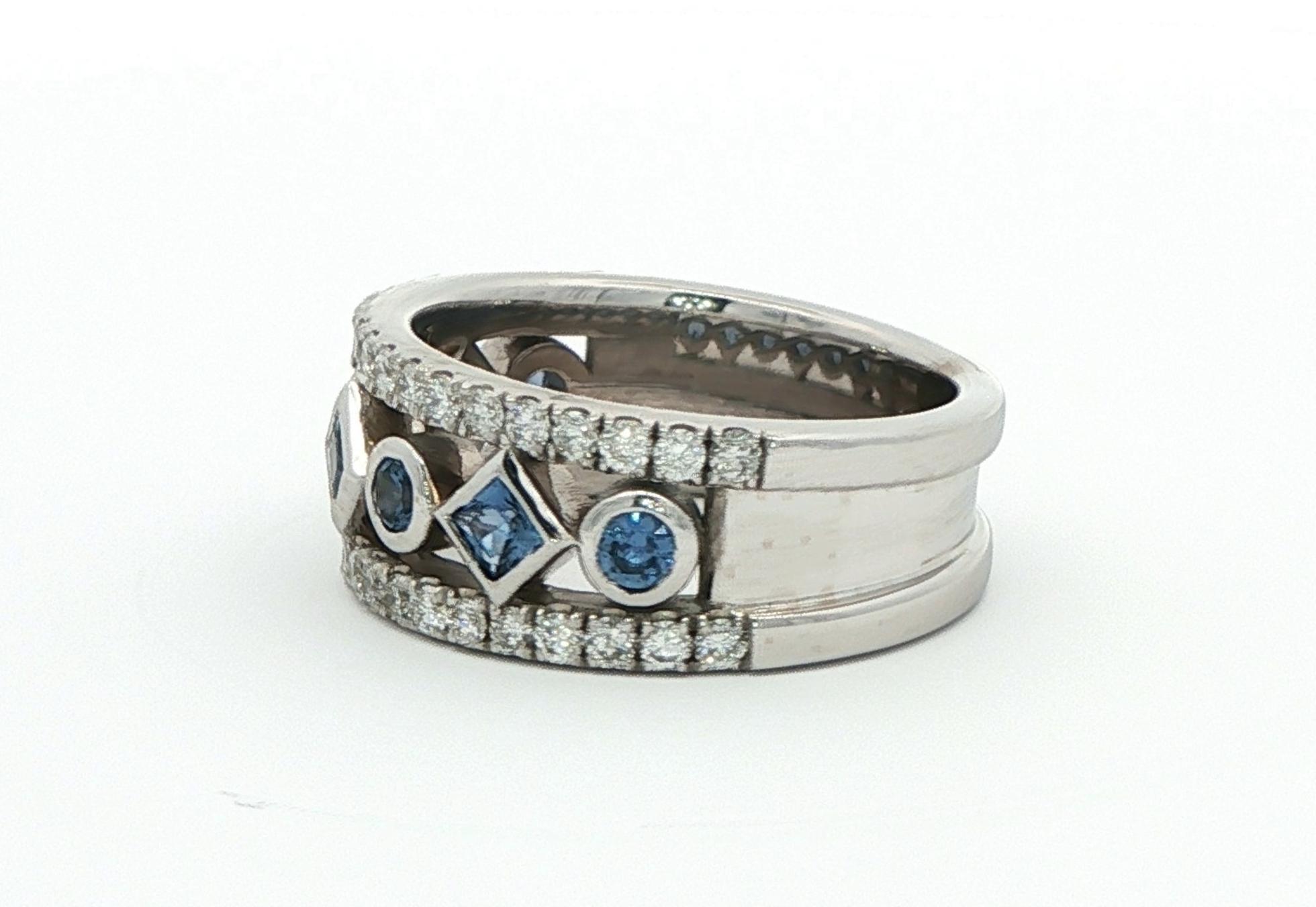 Alternating Shapes Montana Yogo Sapphire and Diamond Ring in White Gold (1.23cts TWT) side