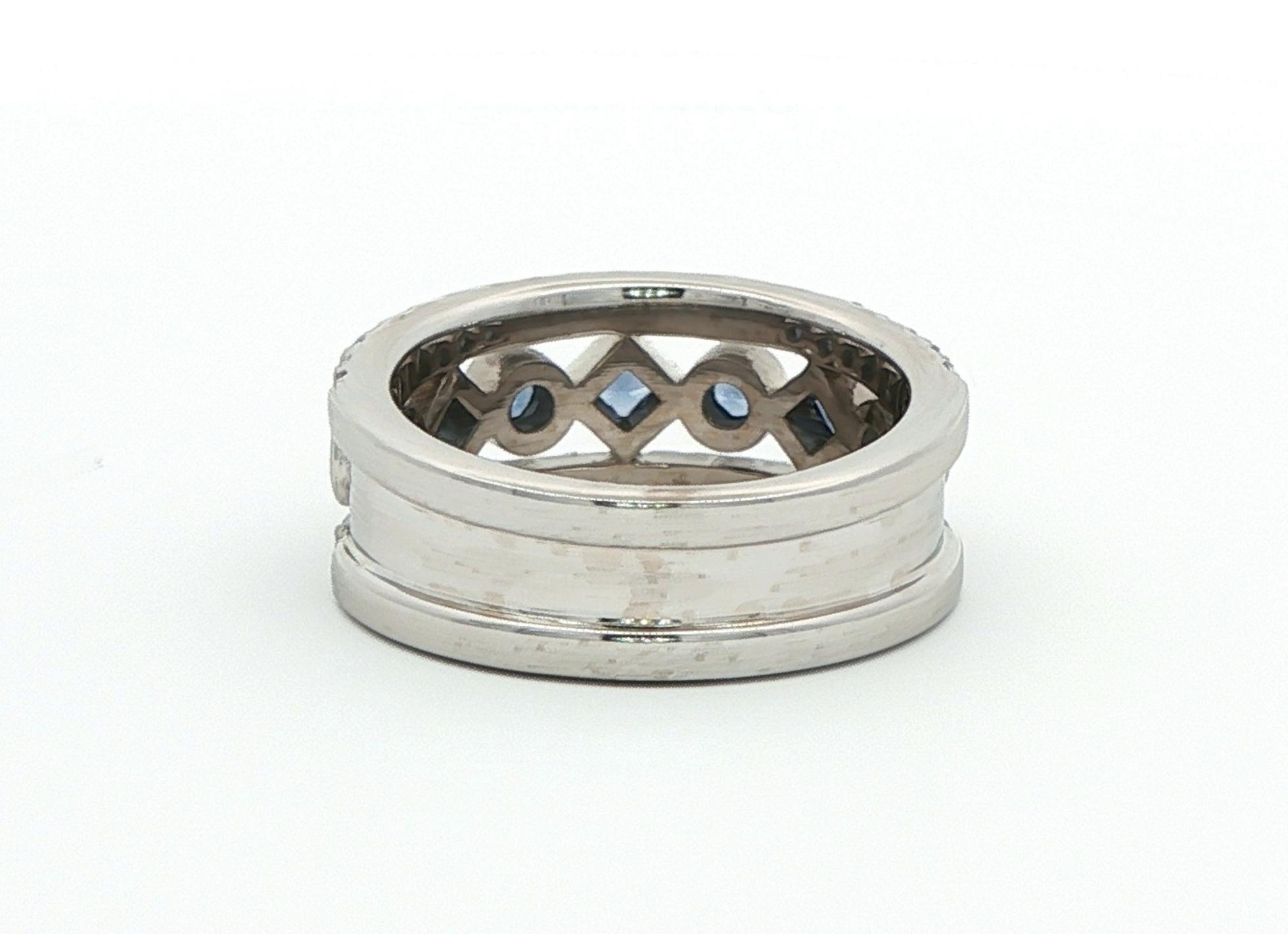 Alternating Shapes Montana Yogo Sapphire and Diamond Ring in White Gold (1.23cts TWT) back