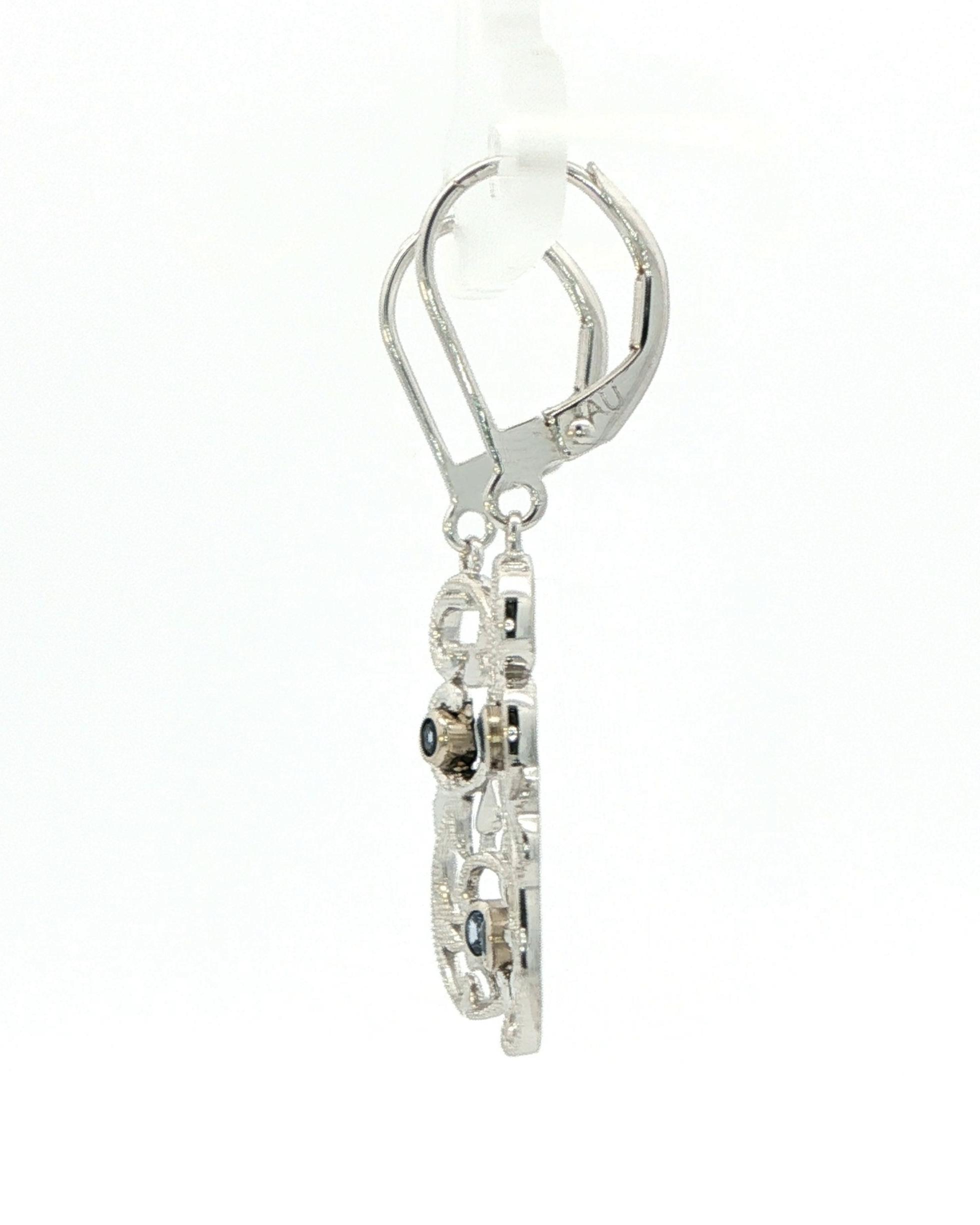 Milgrain Vintage Style Montana Yogo Sapphire Dangle Earrings in White Gold (0.18cts TWT) side