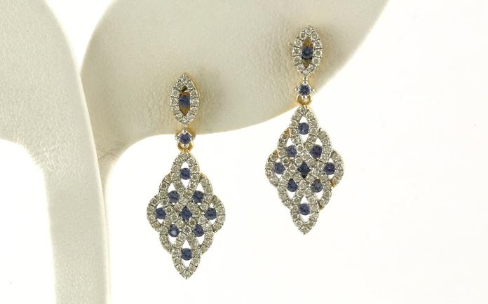 content/products/Woven Grid Montana Yogo Sapphire and Diamond Dangle Earrings in Yellow Gold (1.17cts TWT)