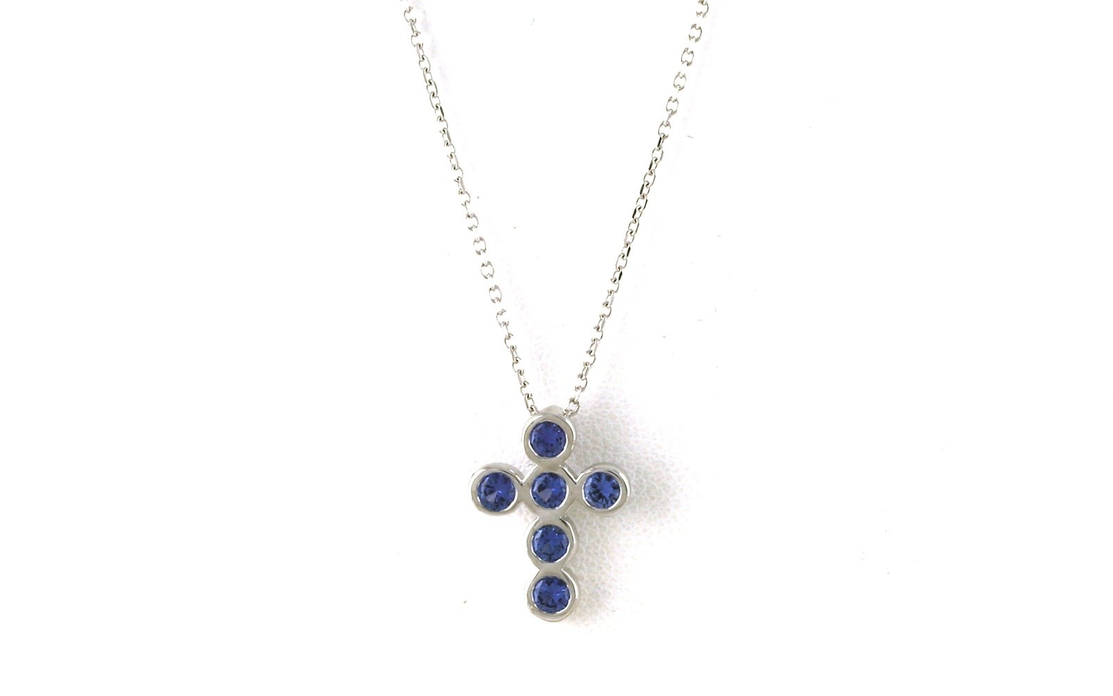 6-Stone Bezel-Set Montana Yogo Sapphire Cross Necklace in White Gold (0.60cts TWT)