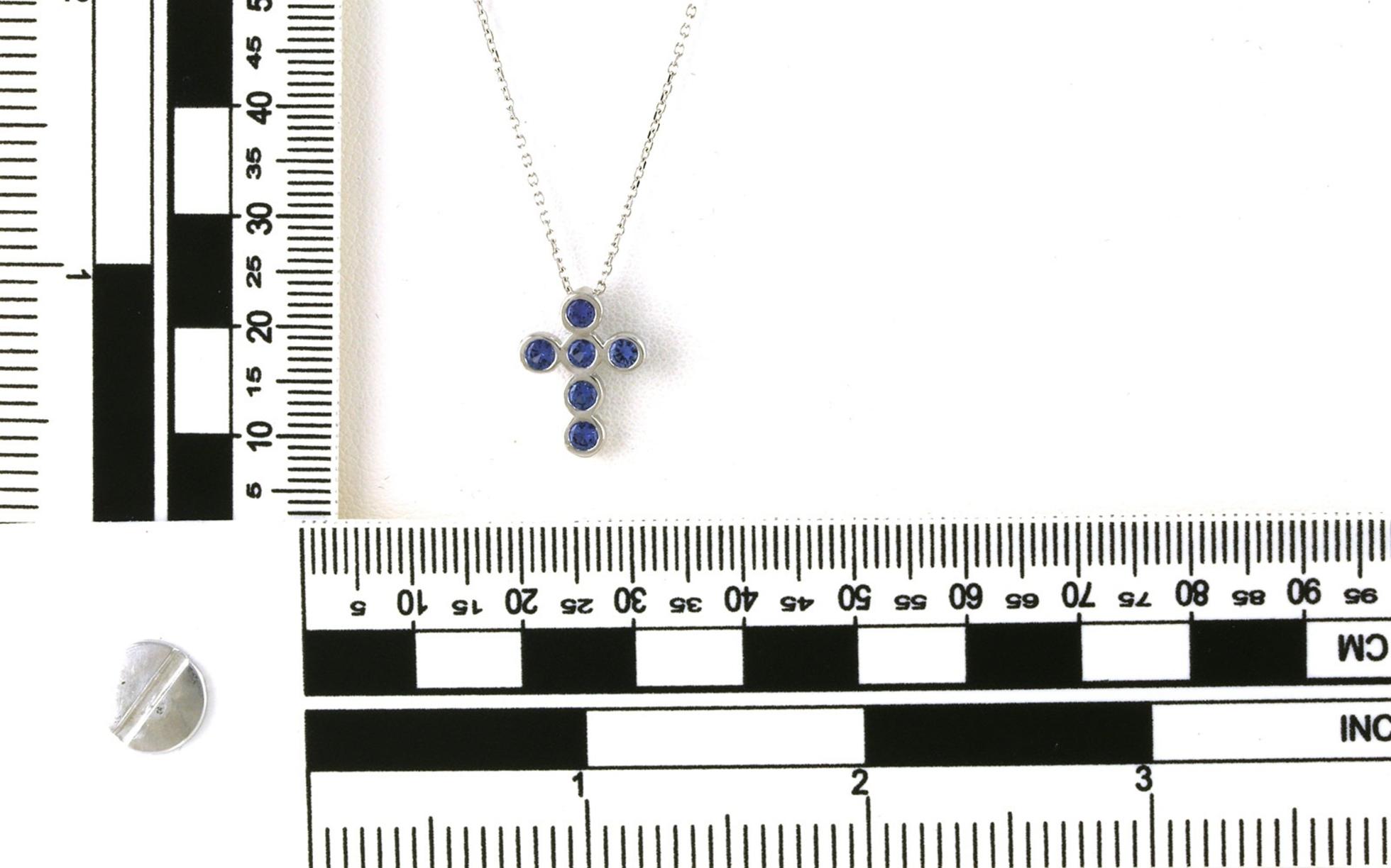 6-Stone Bezel-Set Montana Yogo Sapphire Cross Necklace in White Gold (0.60cts TWT) scale