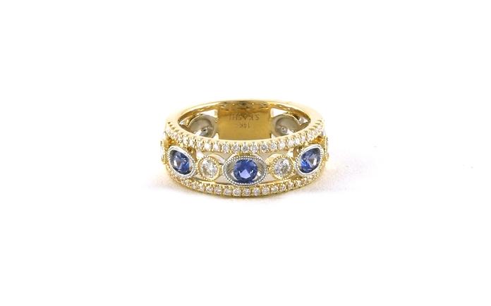 content/products/Two Tone Wide 3-Row Montana Yogo Sapphire and Diamond Ring in White and Yellow Gold (0.99cts TWT)