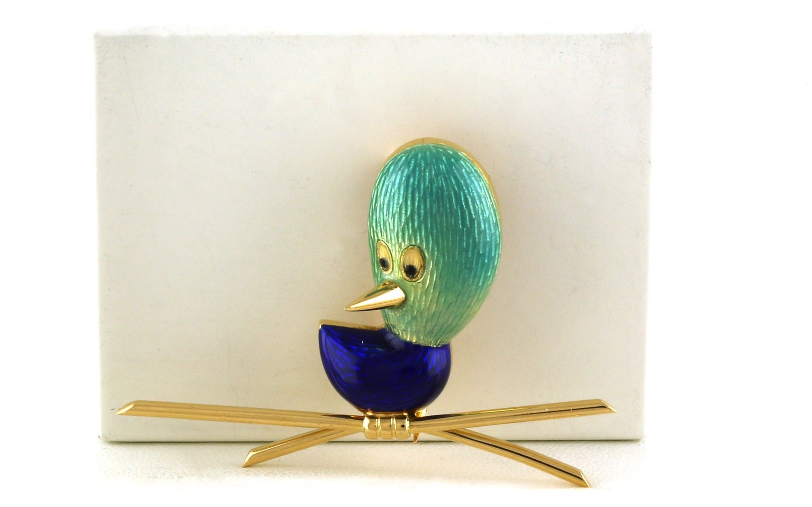 Estate Piece: Via De Gioielli Enamelled Bird Pin in Yellow Gold