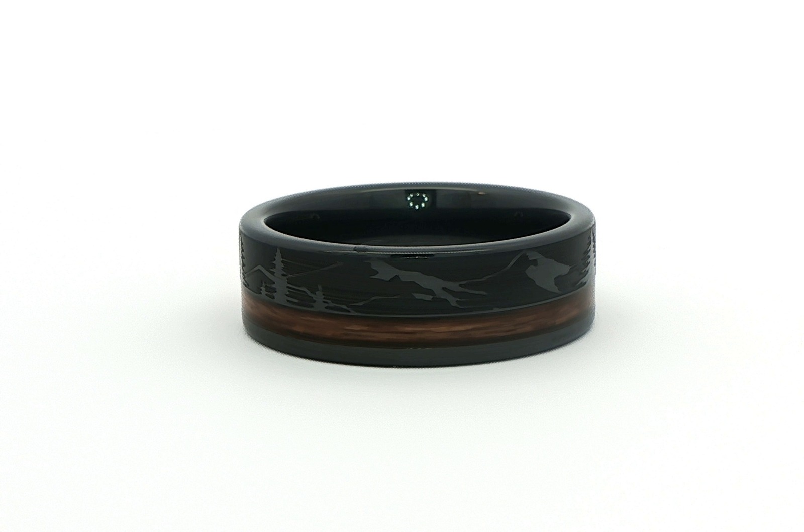 Bourbon Inlay Flat Mountain Pine Industrial Band in Black Ceramic