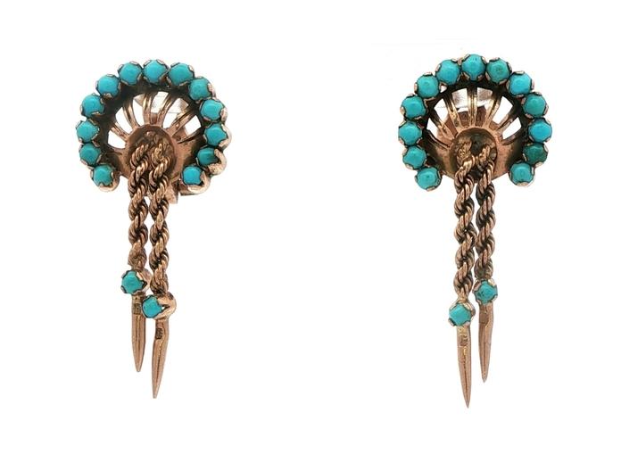 content/products/Turquoise Dangle Omega Back Earrings in Yellow Gold