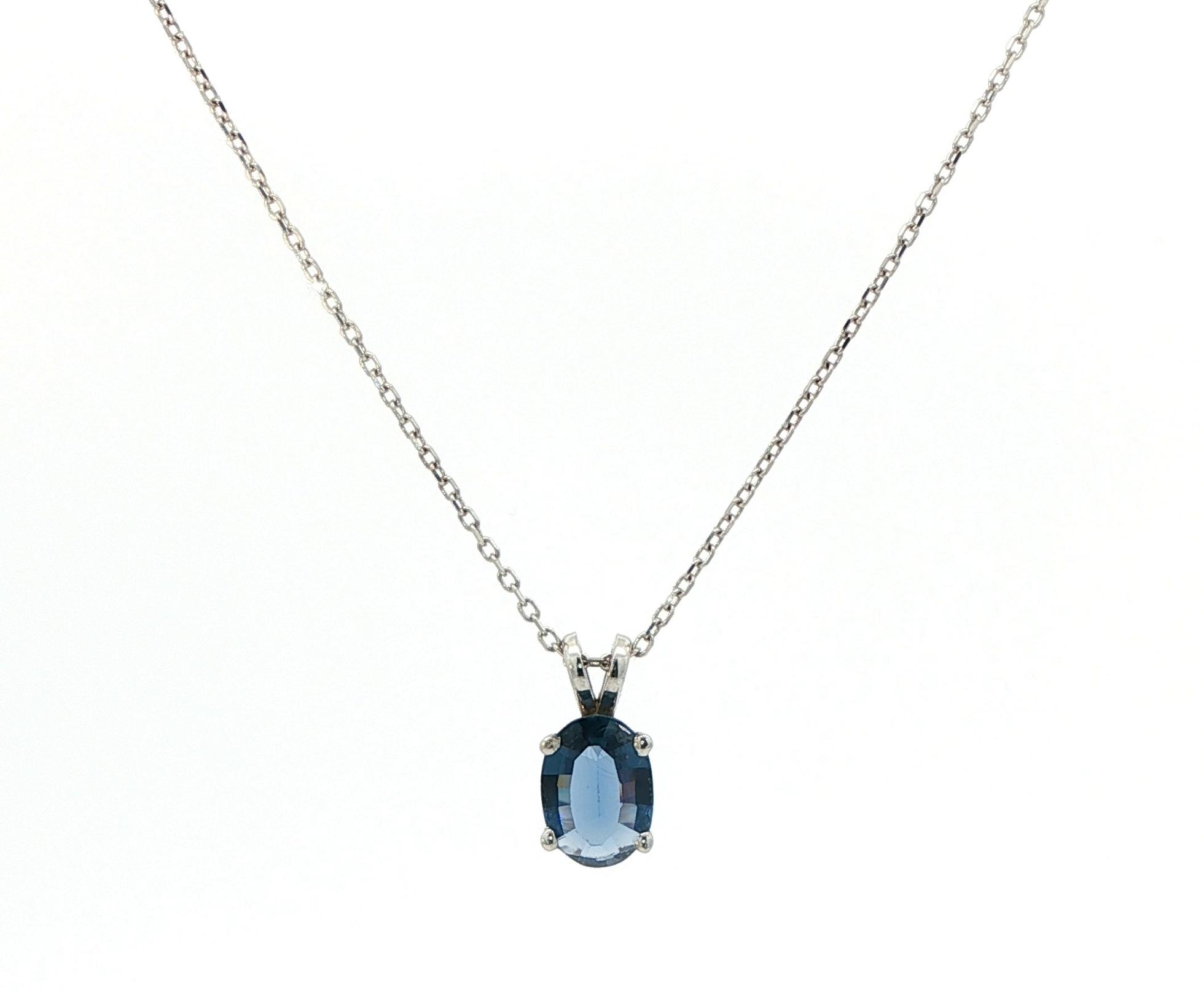 Montana Yogo Sapphire Solitaire Necklace in White Gold (0.97ct)