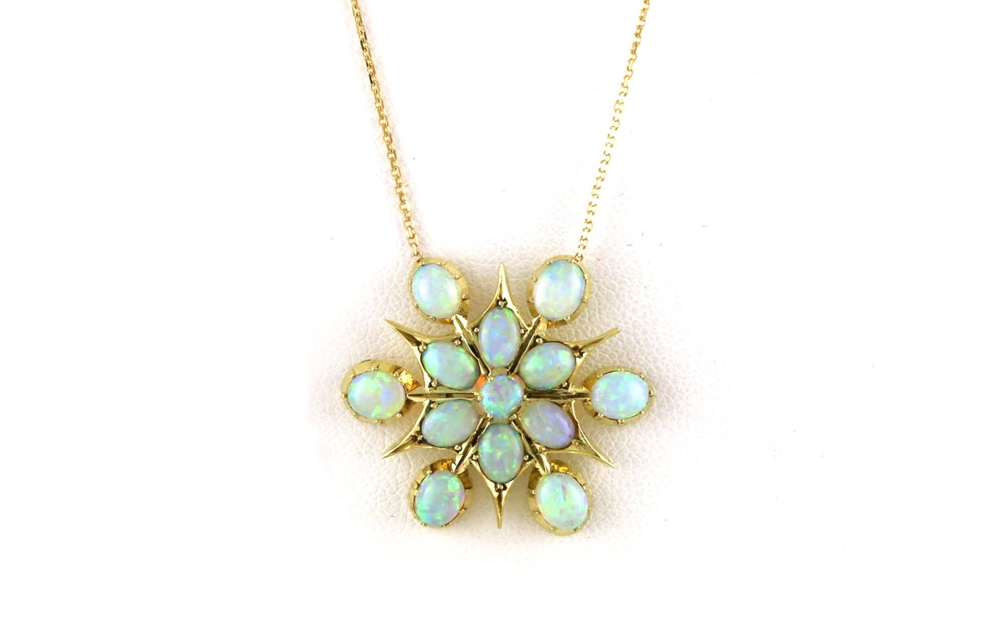 Estate Piece: Star Floral Opal Split Chain Necklace in Yellow Gold
