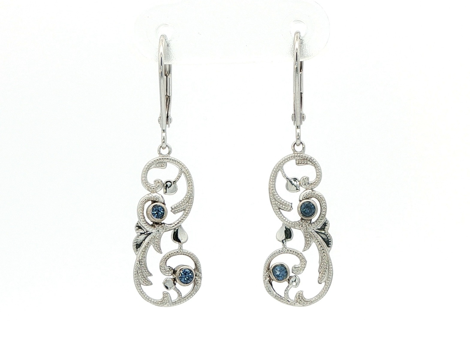 Milgrain Vintage Style Montana Yogo Sapphire Dangle Earrings in White Gold (0.18cts TWT)