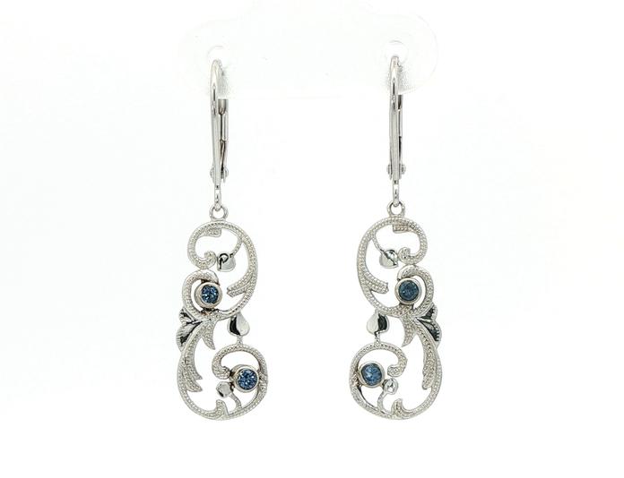 content/products/Milgrain Vintage Style Montana Yogo Sapphire Dangle Earrings in White Gold (0.18cts TWT)
