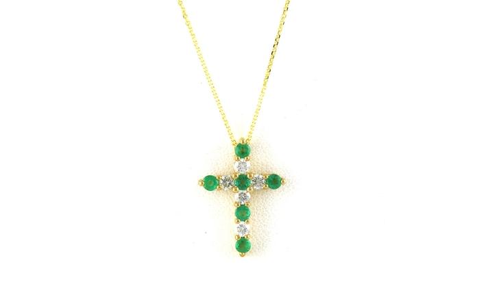 content/products/Alternating Emerald and Diamond Prong-Set Cross Necklace in Yellow Gold (0.81cts TWT)